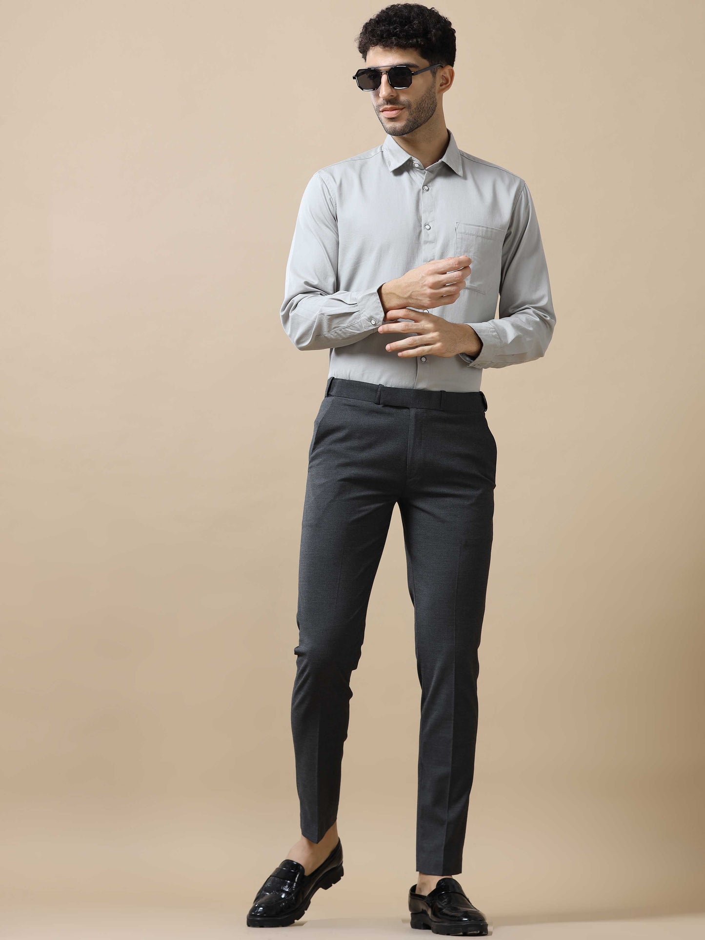 Grey Solid Cotton Shirt