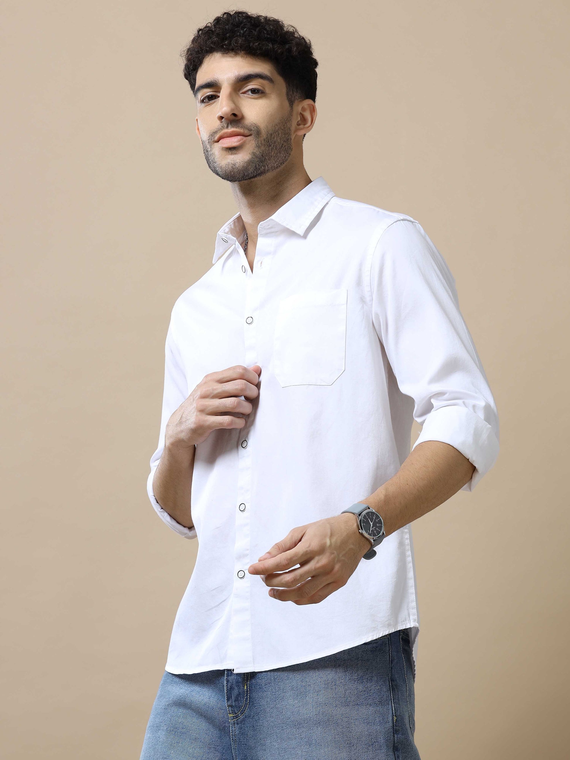 Mens White Cotton Shirt 