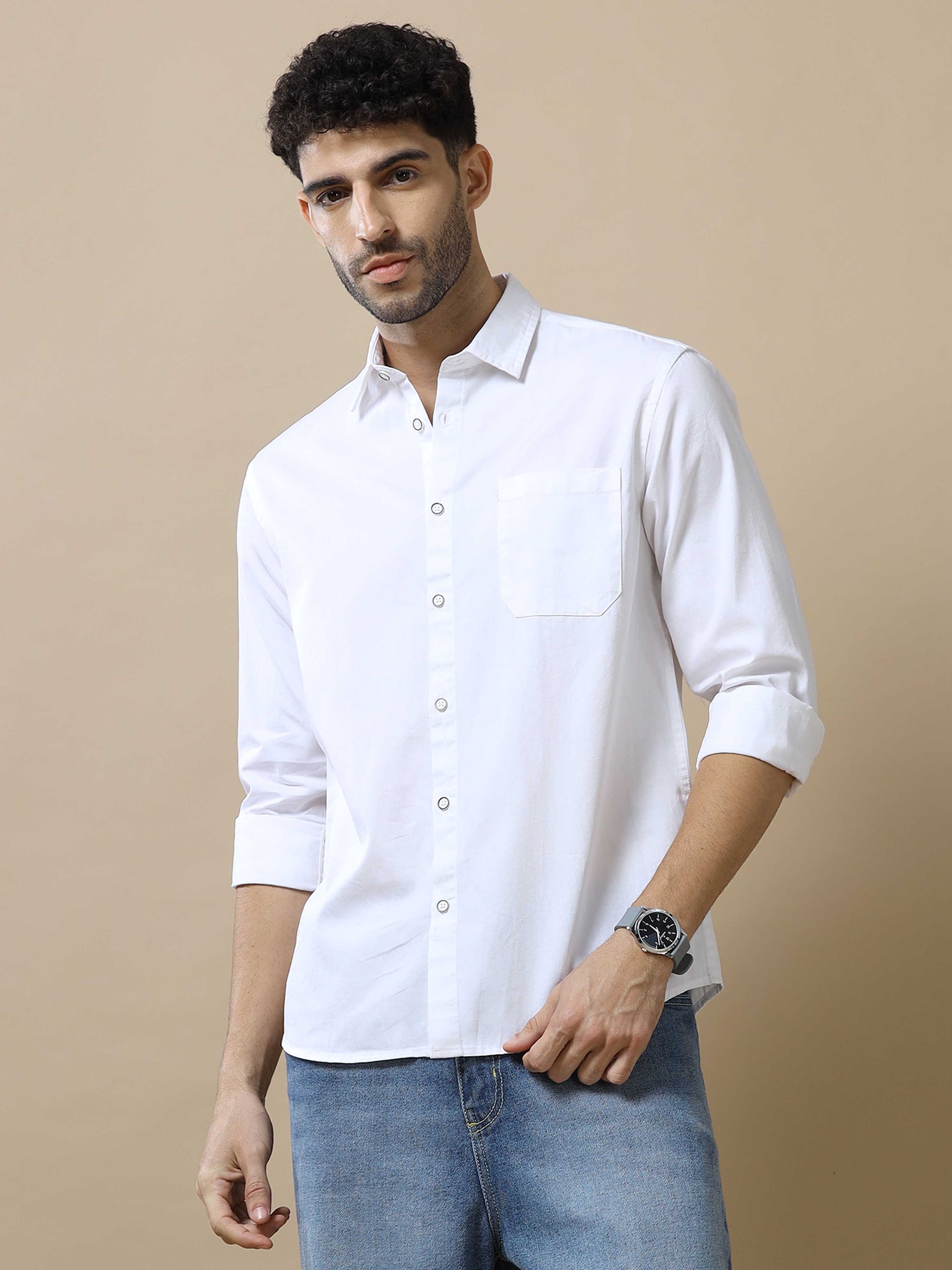 Mens White Cotton Shirt 