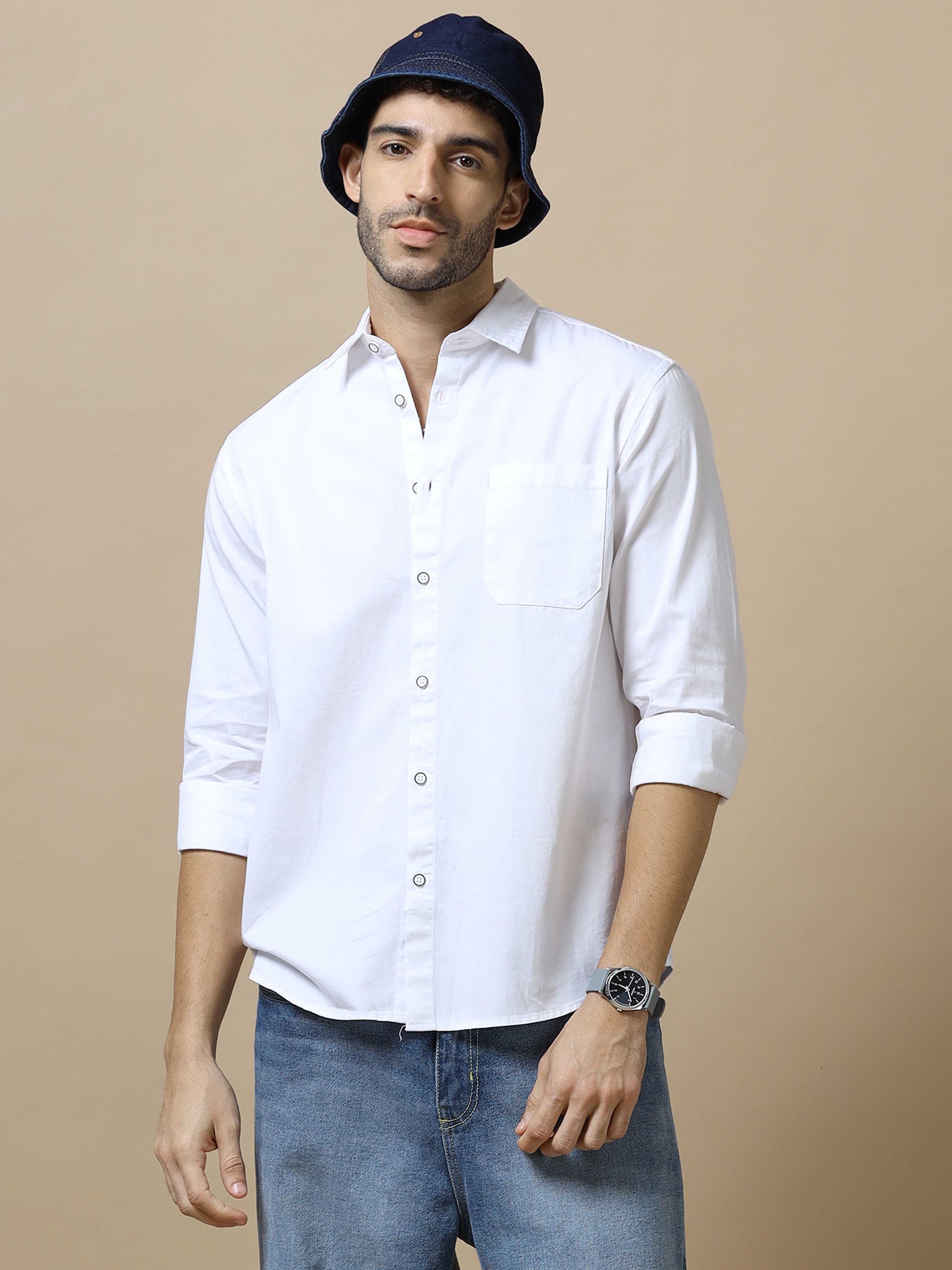 Mens White Cotton Shirt 