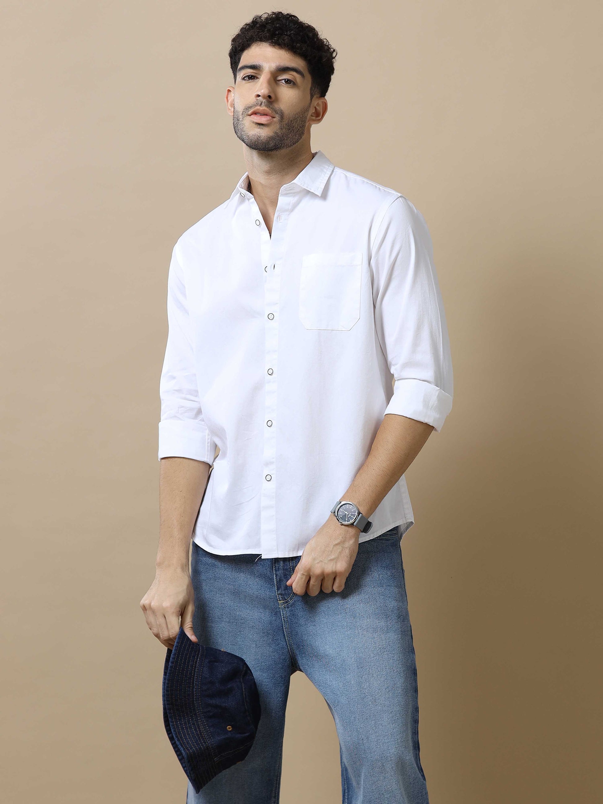 Mens White Cotton Shirt 