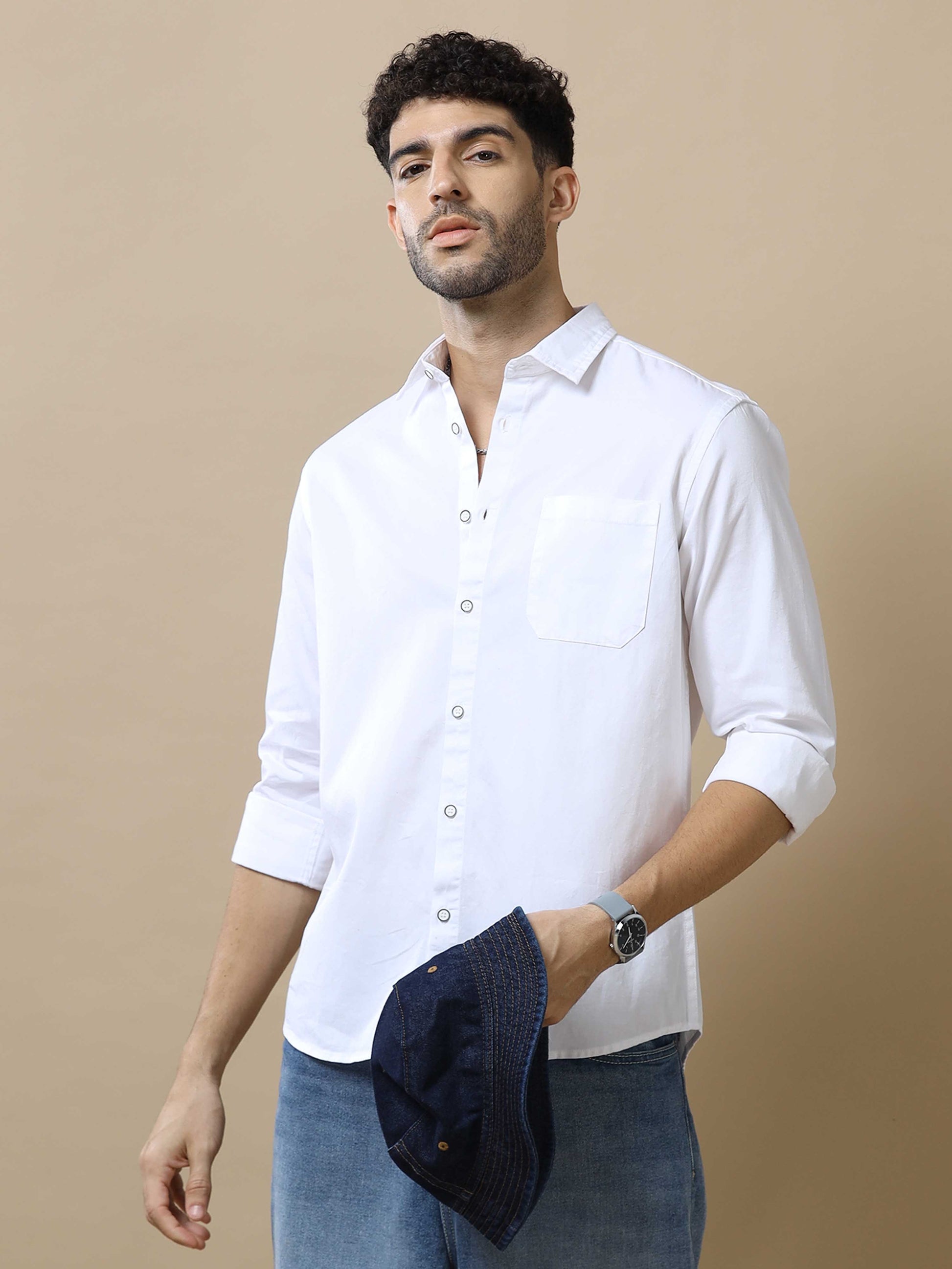 Mens White Cotton Shirt 