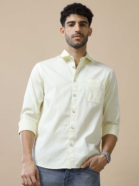 Solid Cotton Beige Shirt for Men