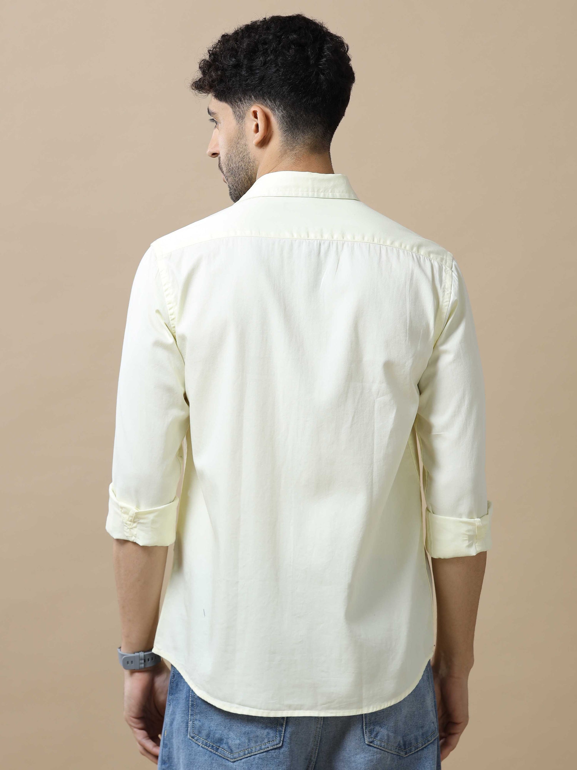 Solid Cotton Beige Shirt for Men