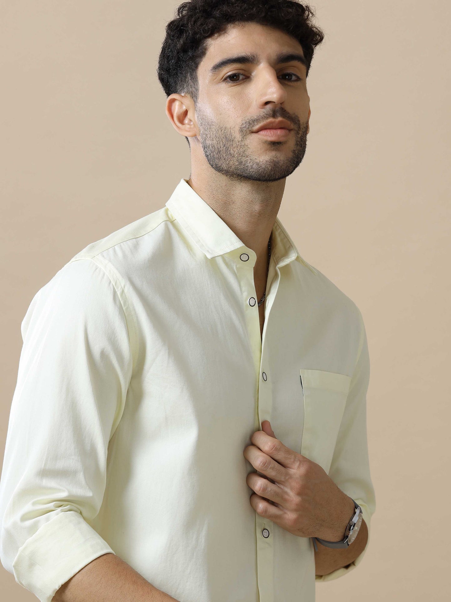 Solid Cotton Beige Shirt for Men