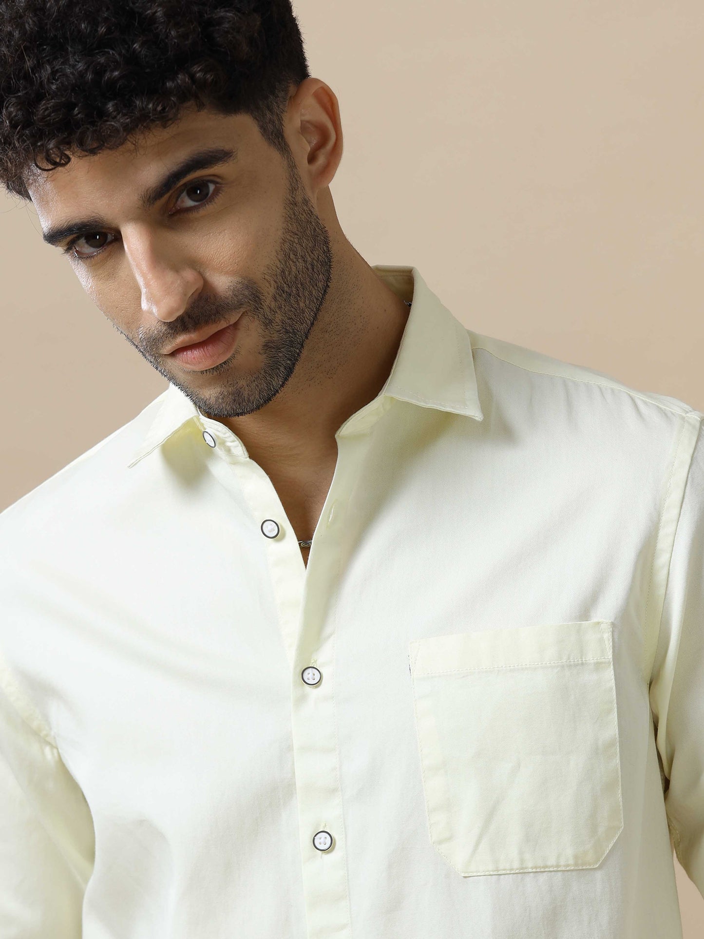 Solid Cotton Beige Shirt for Men