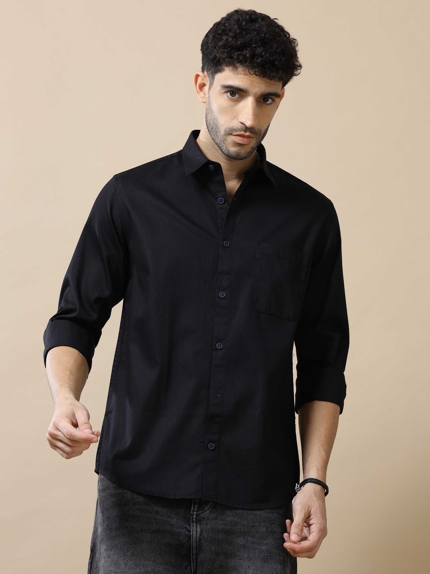  Mens Black Cotton Shirt 