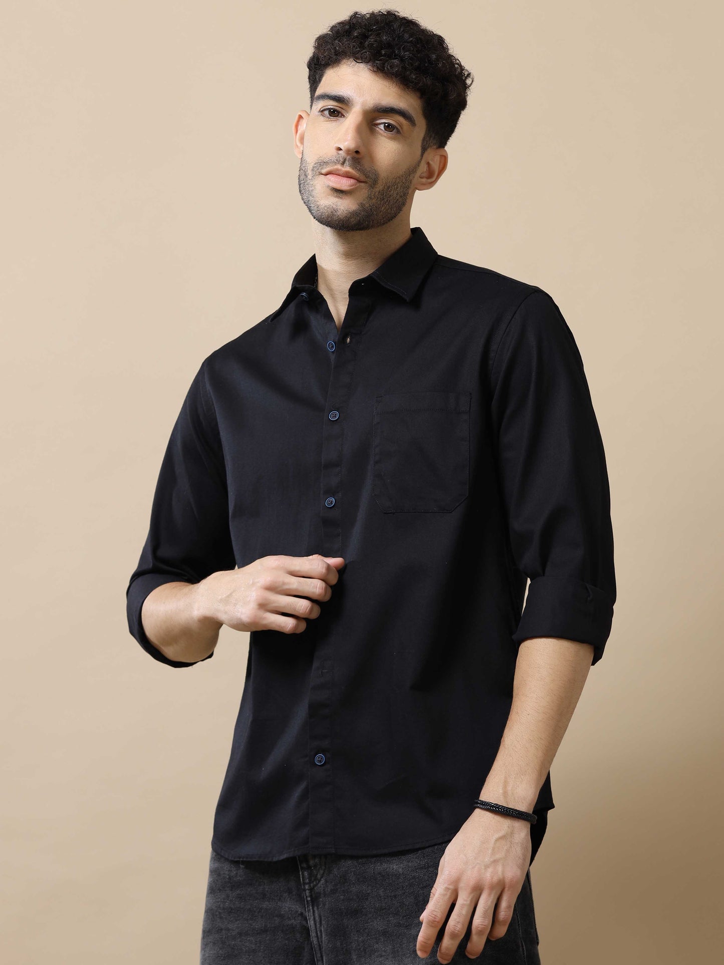  Mens Black Cotton Shirt 