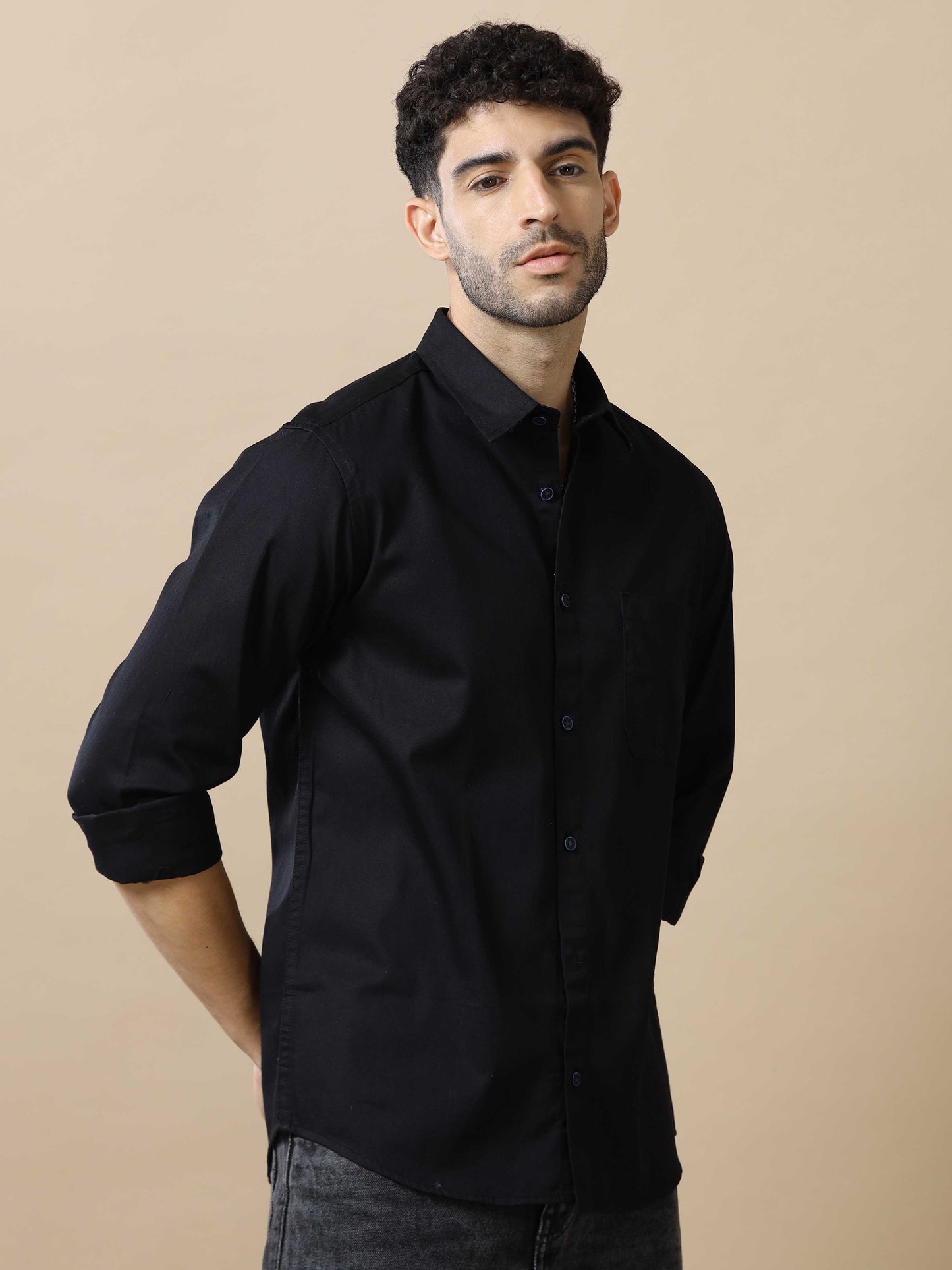 Mens Black Cotton Shirt 