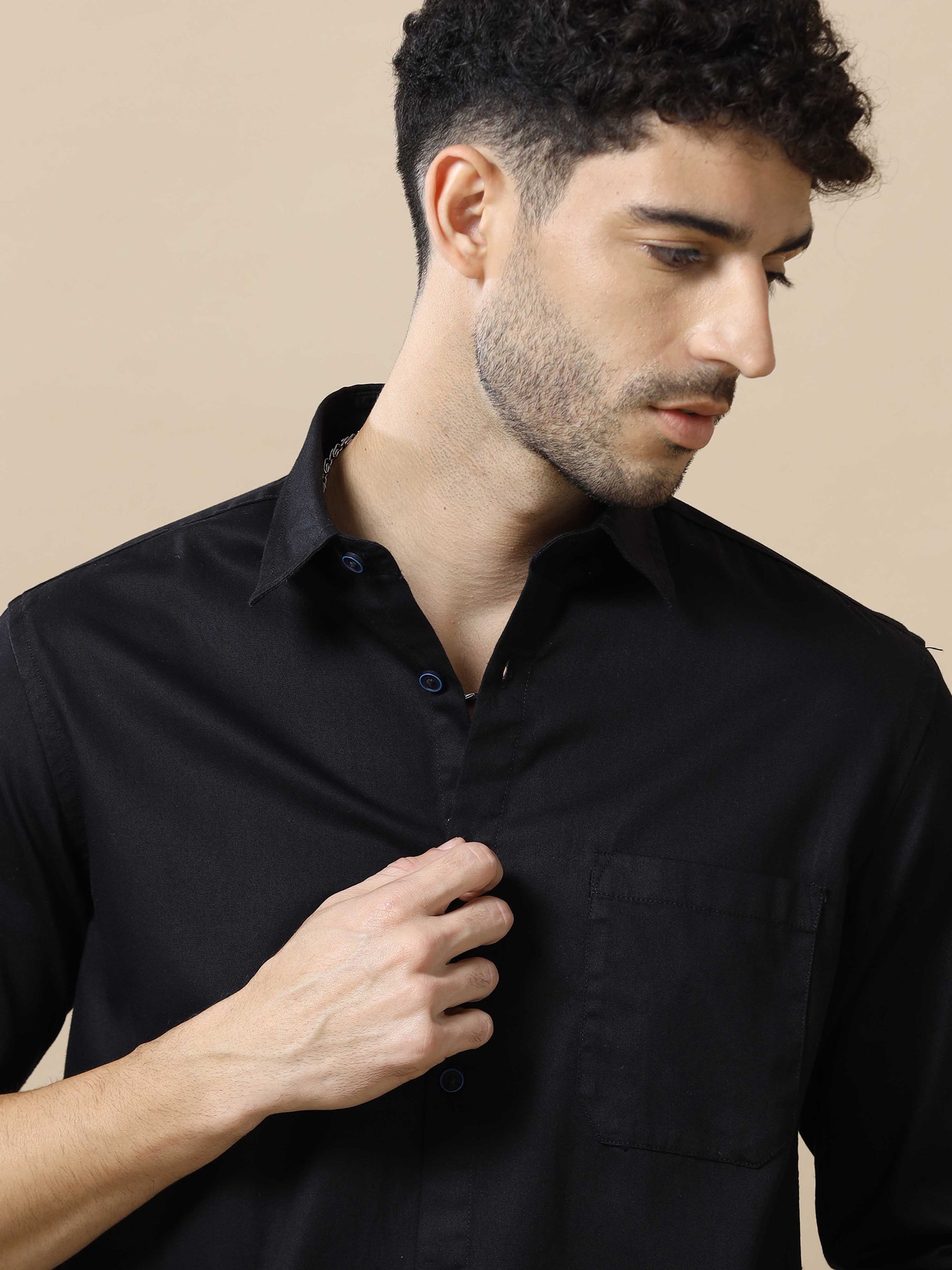  Mens Black Cotton Shirt 