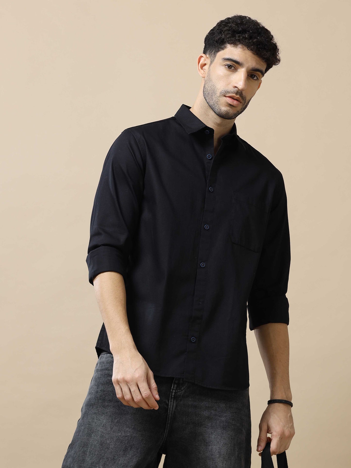 Mens Black Cotton Shirt 