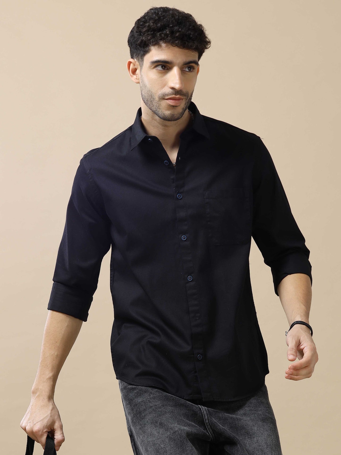  Mens Black Cotton Shirt 