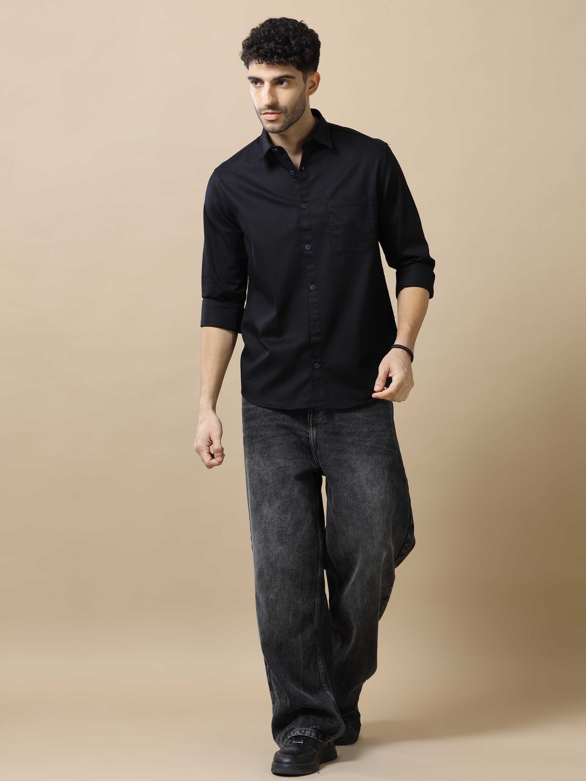 Mens Black Cotton Shirt 