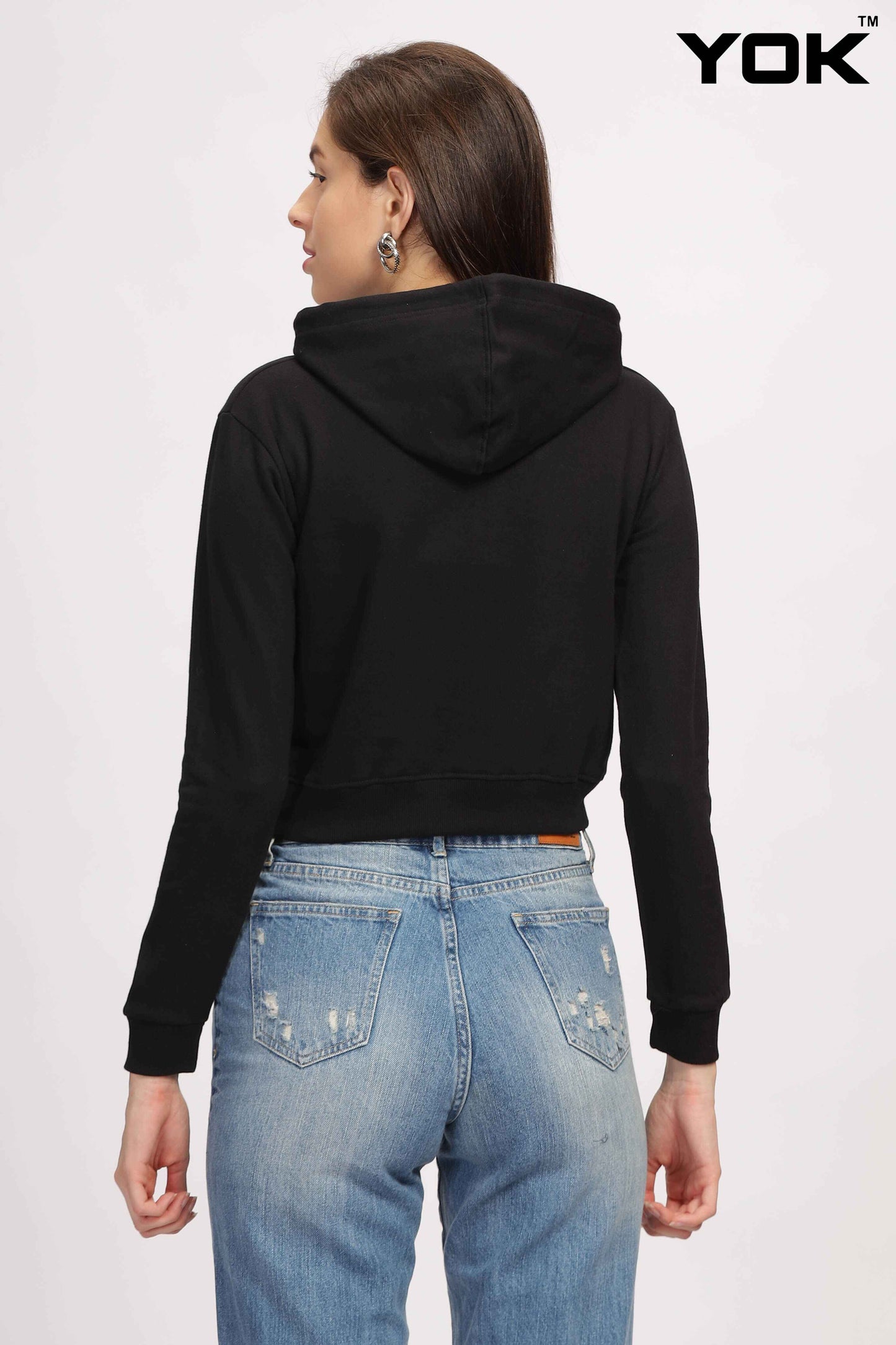 Womens Black Cropped Hoodie