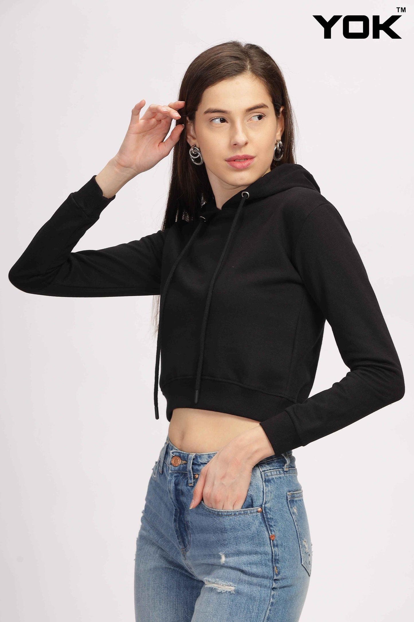 Womens Black Cropped Hoodie