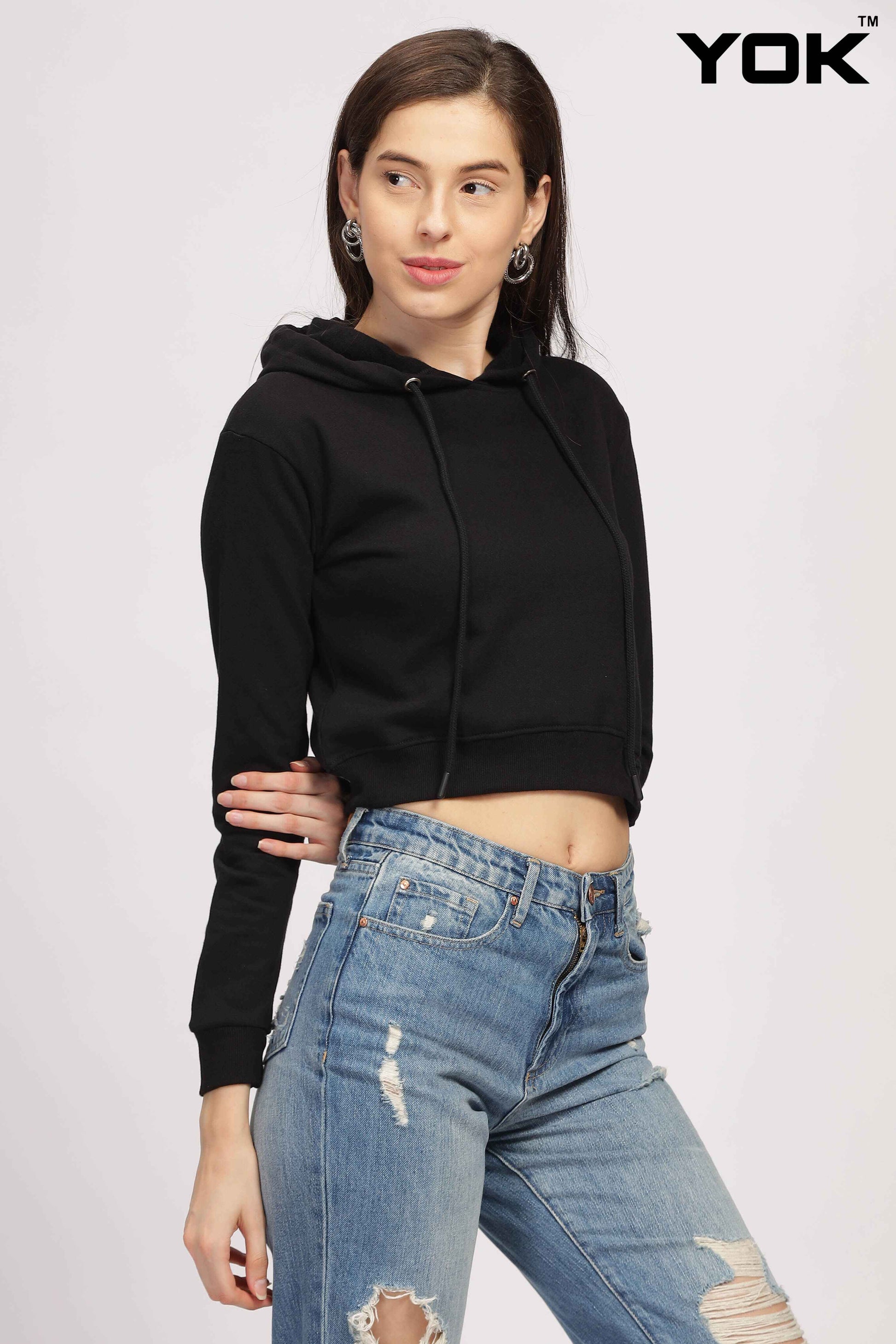 Womens Black Cropped Hoodie