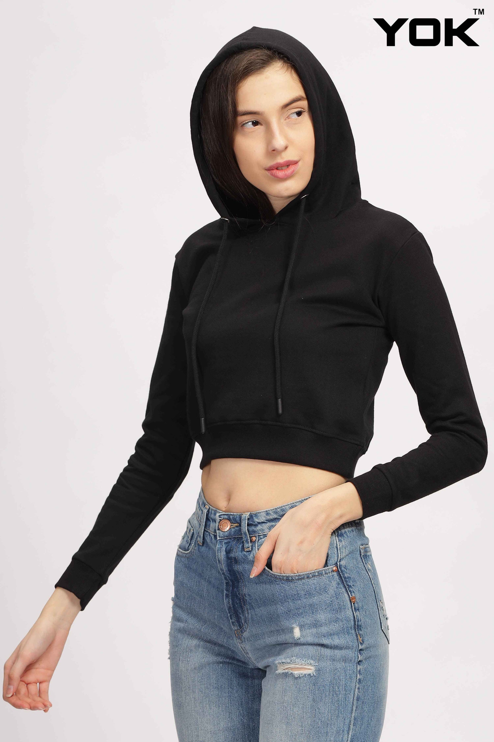 Womens Black Cropped Hoodie