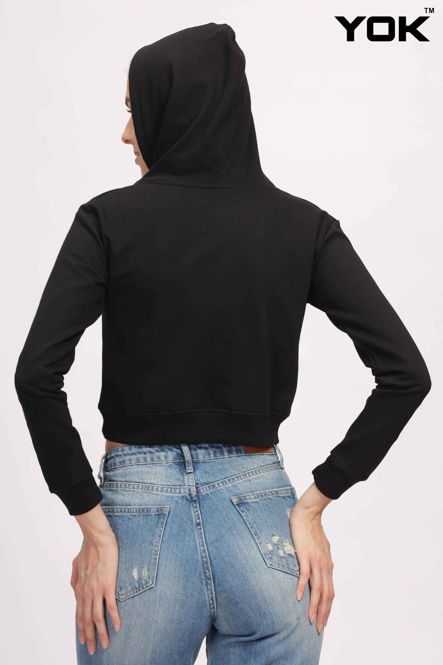 Womens Black Cropped Hoodie