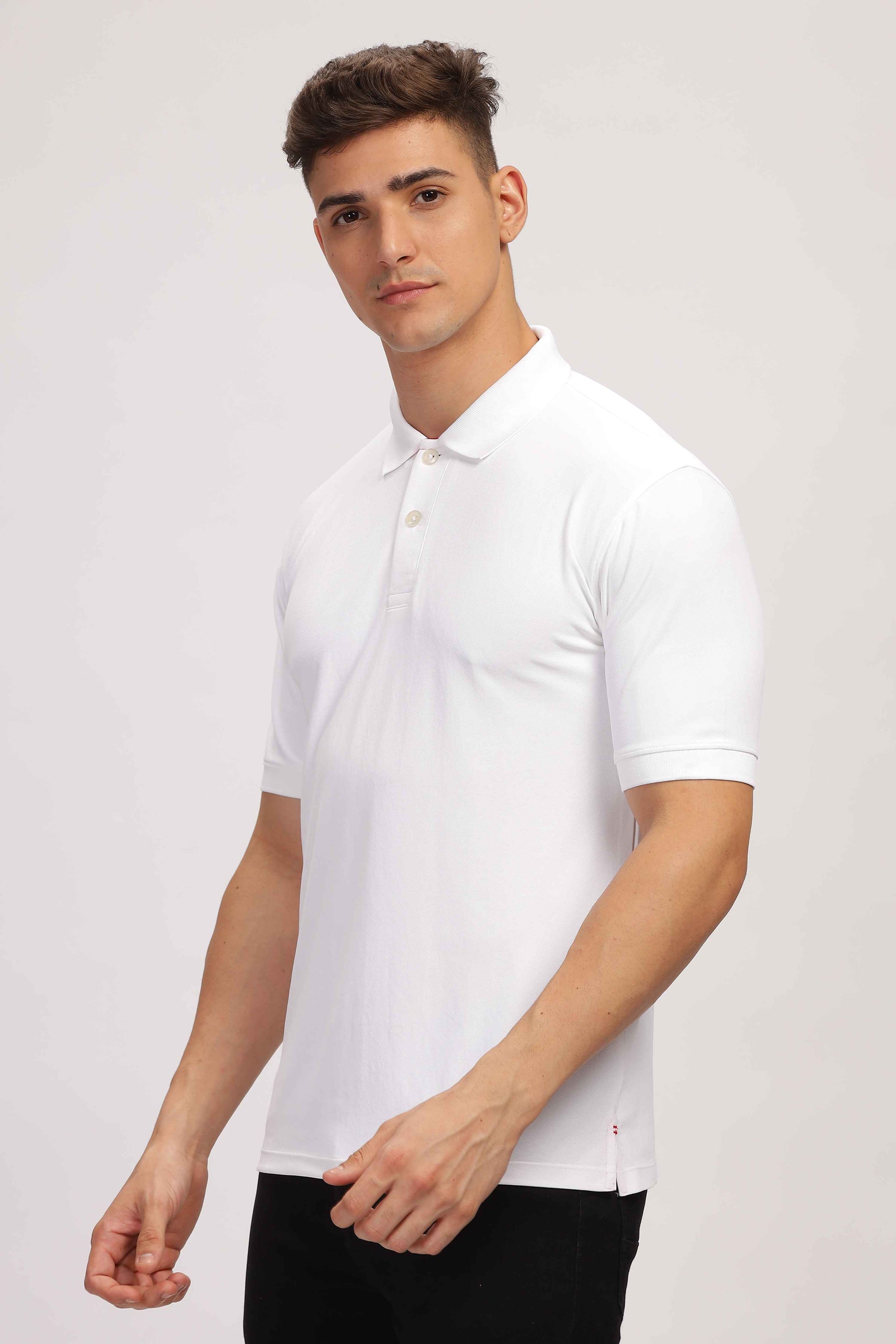  Men White Collar Tshirt 