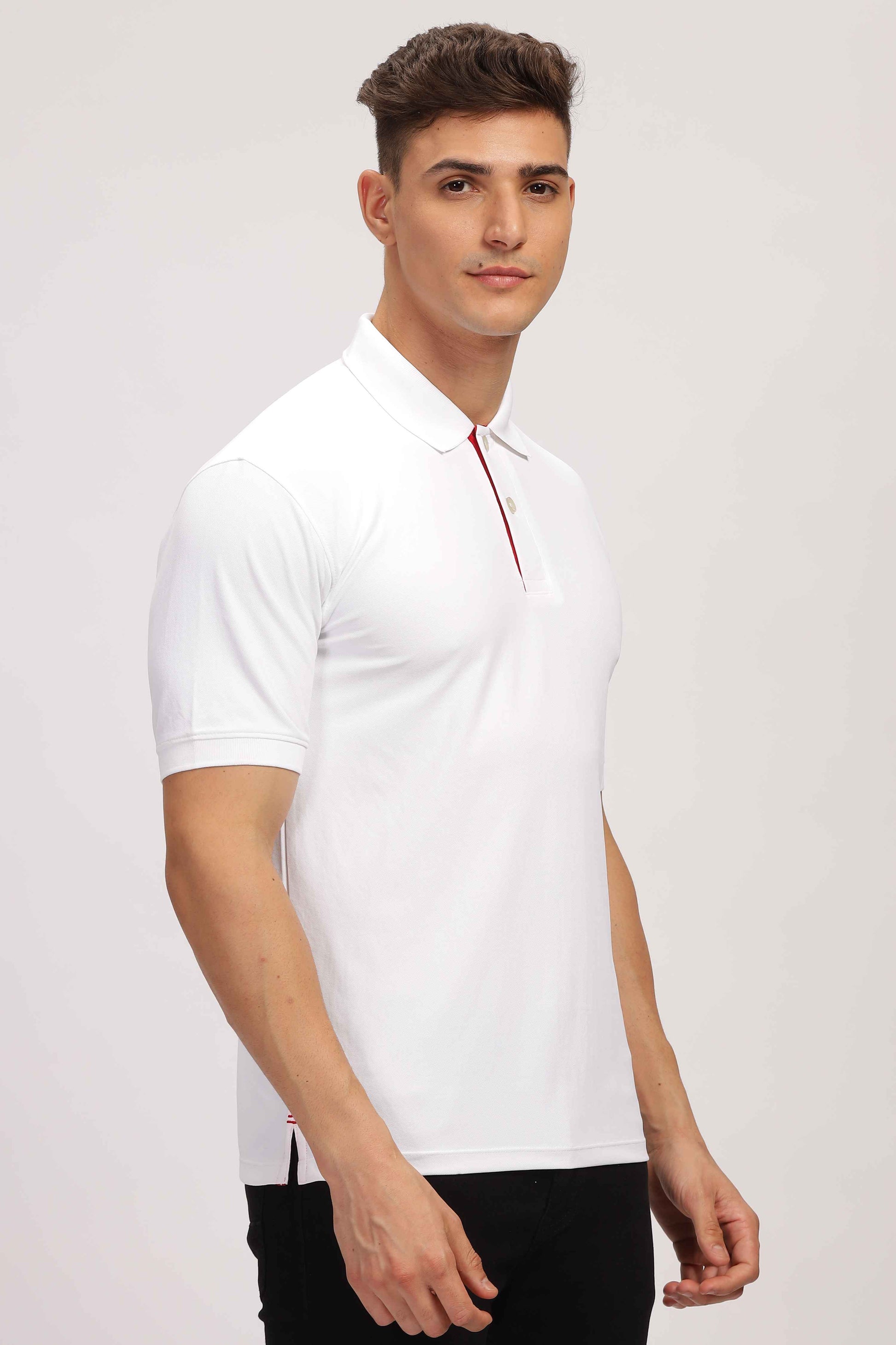  Men White Collar Tshirt 