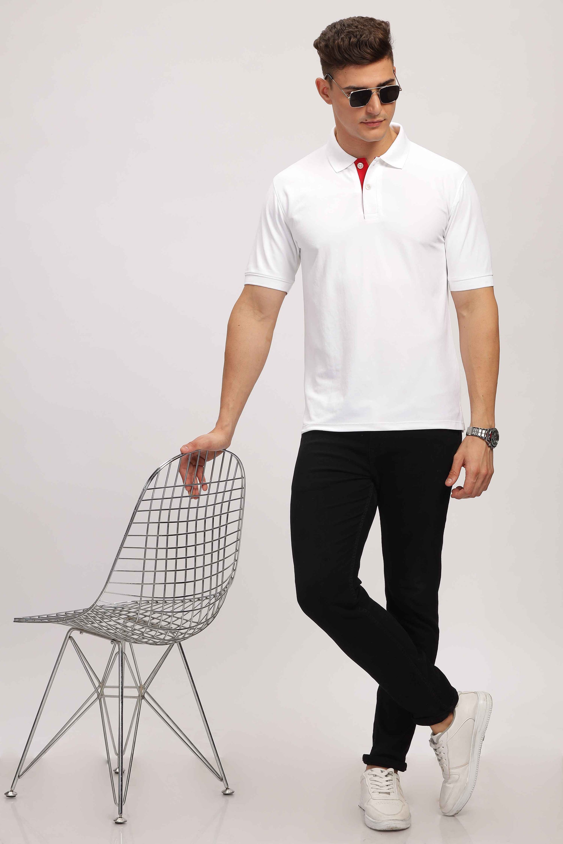  Men White Collar Tshirt 