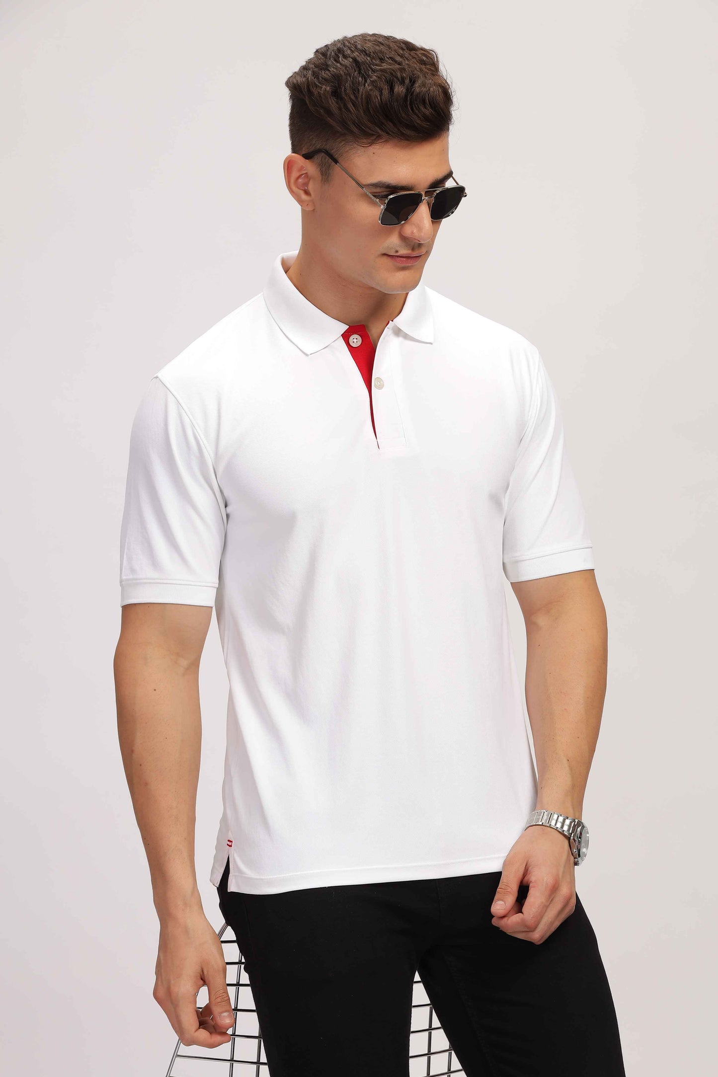  Men White Collar Tshirt 