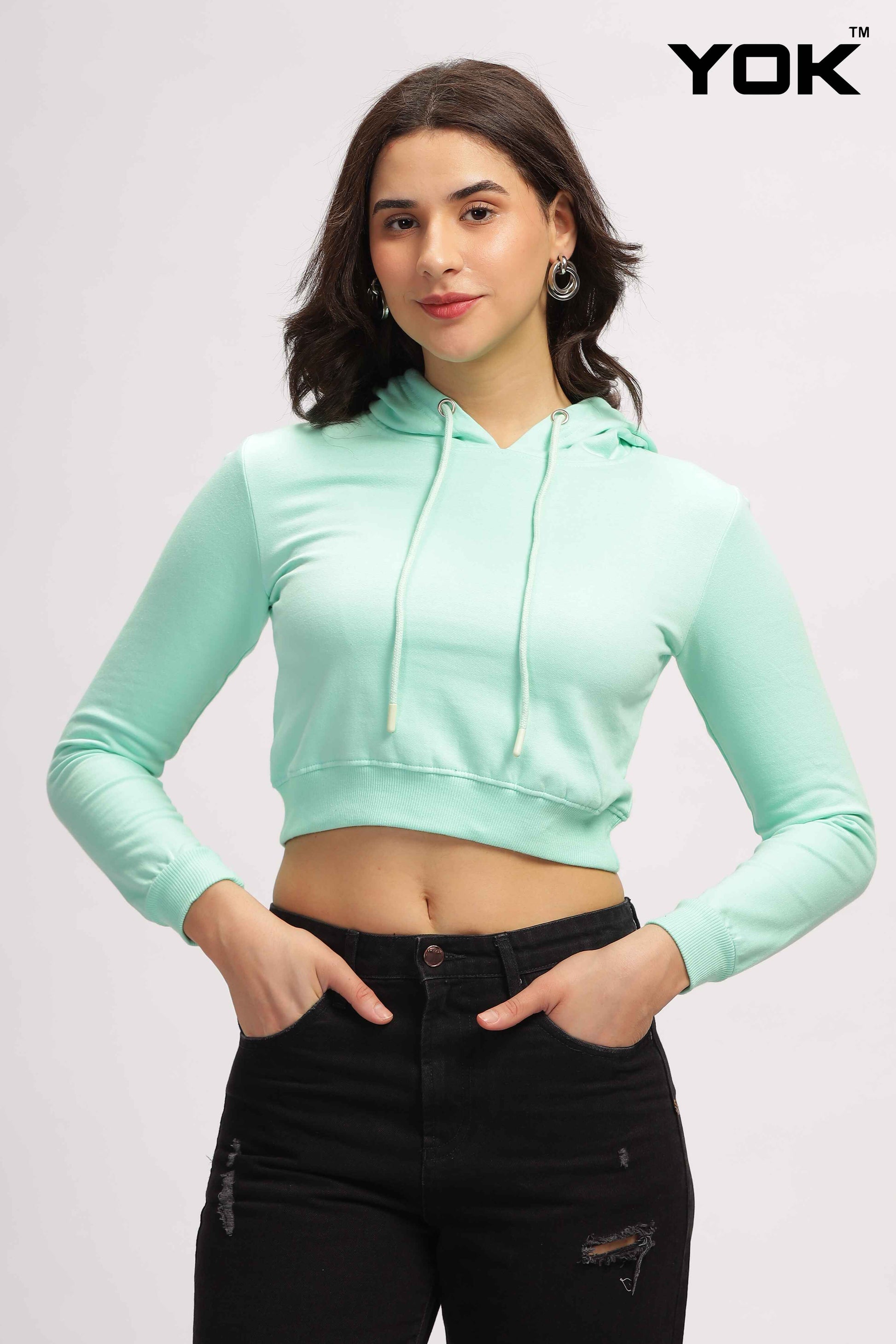 Green Womens Cropped Hoodie