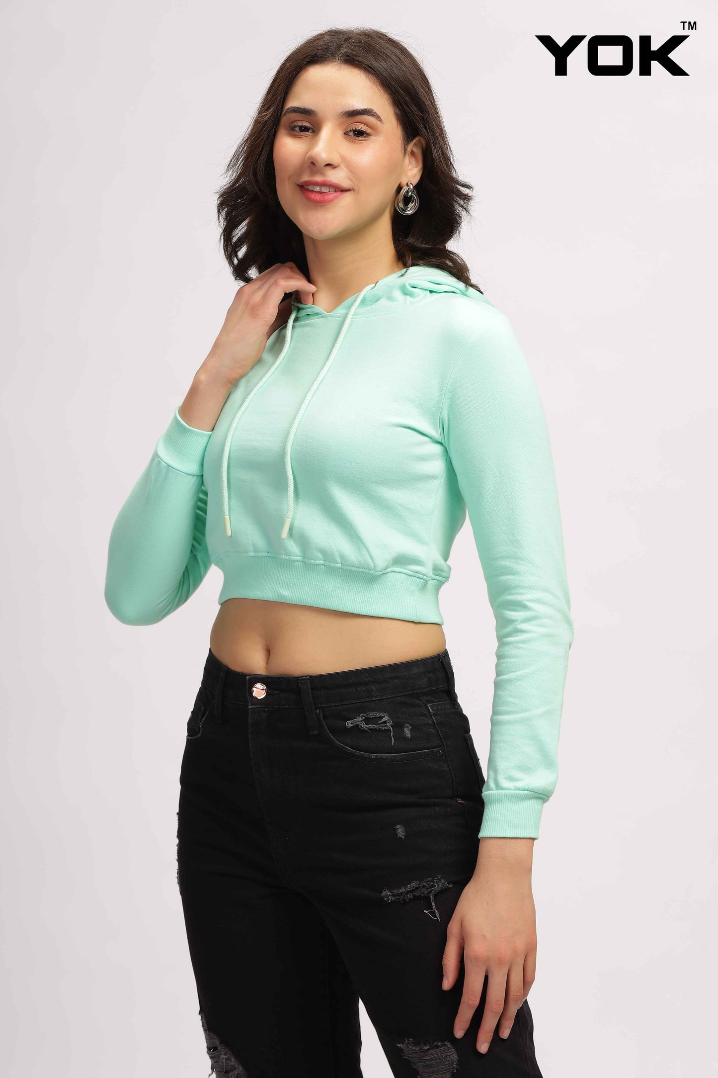 Green Womens Cropped Hoodie