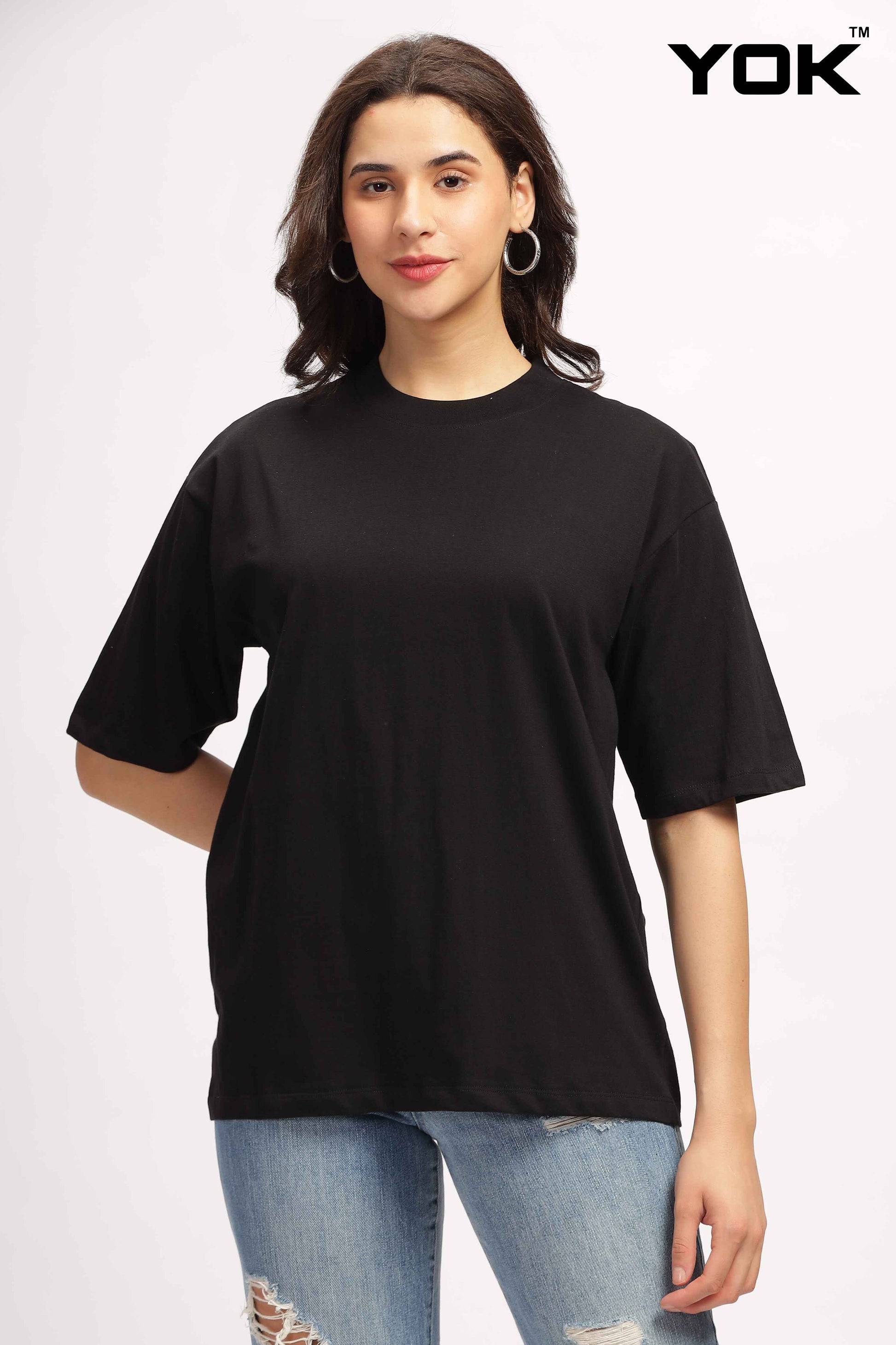 Plain Black Oversized T Shirt for Women