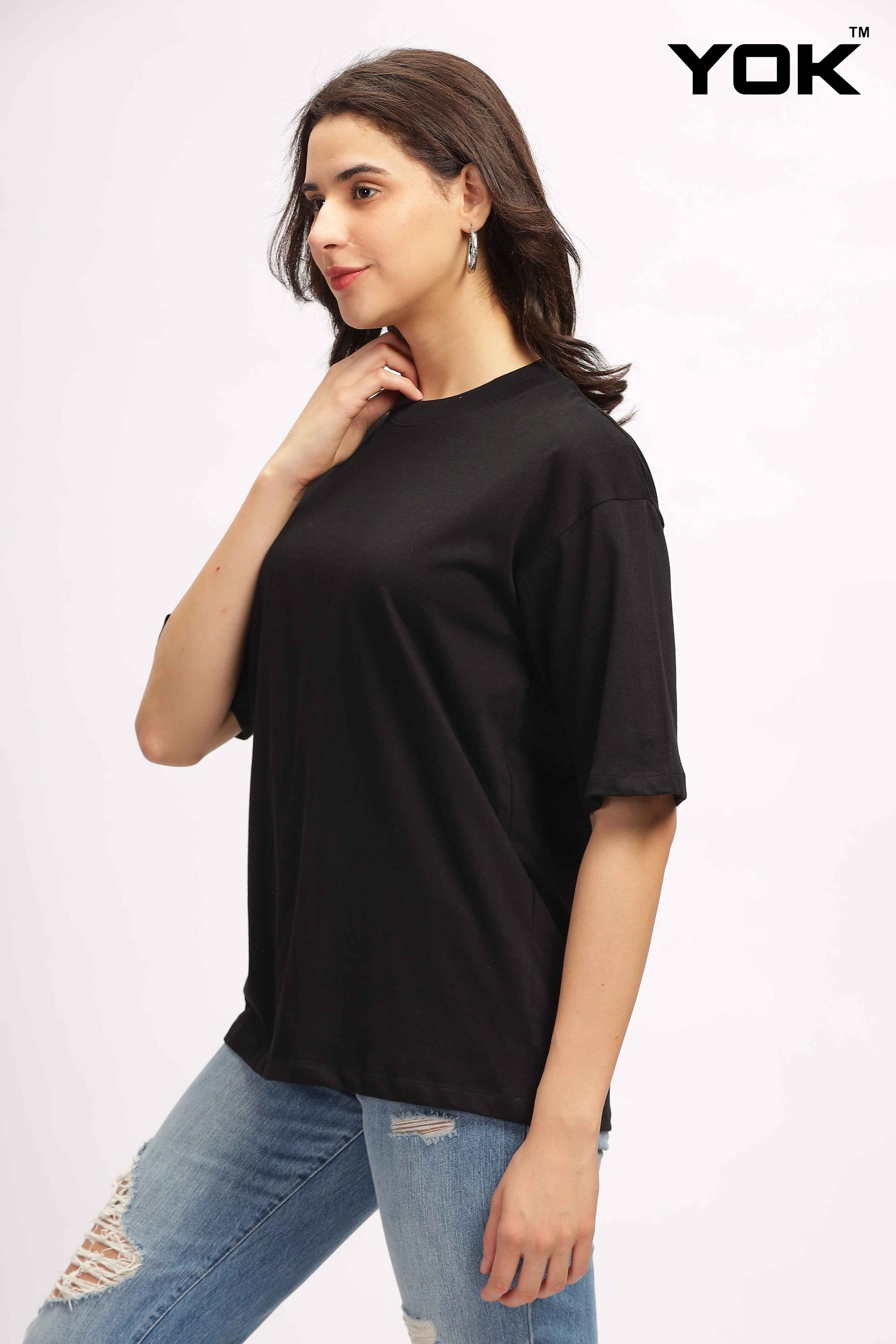 Plain Black Oversized T Shirt for Women