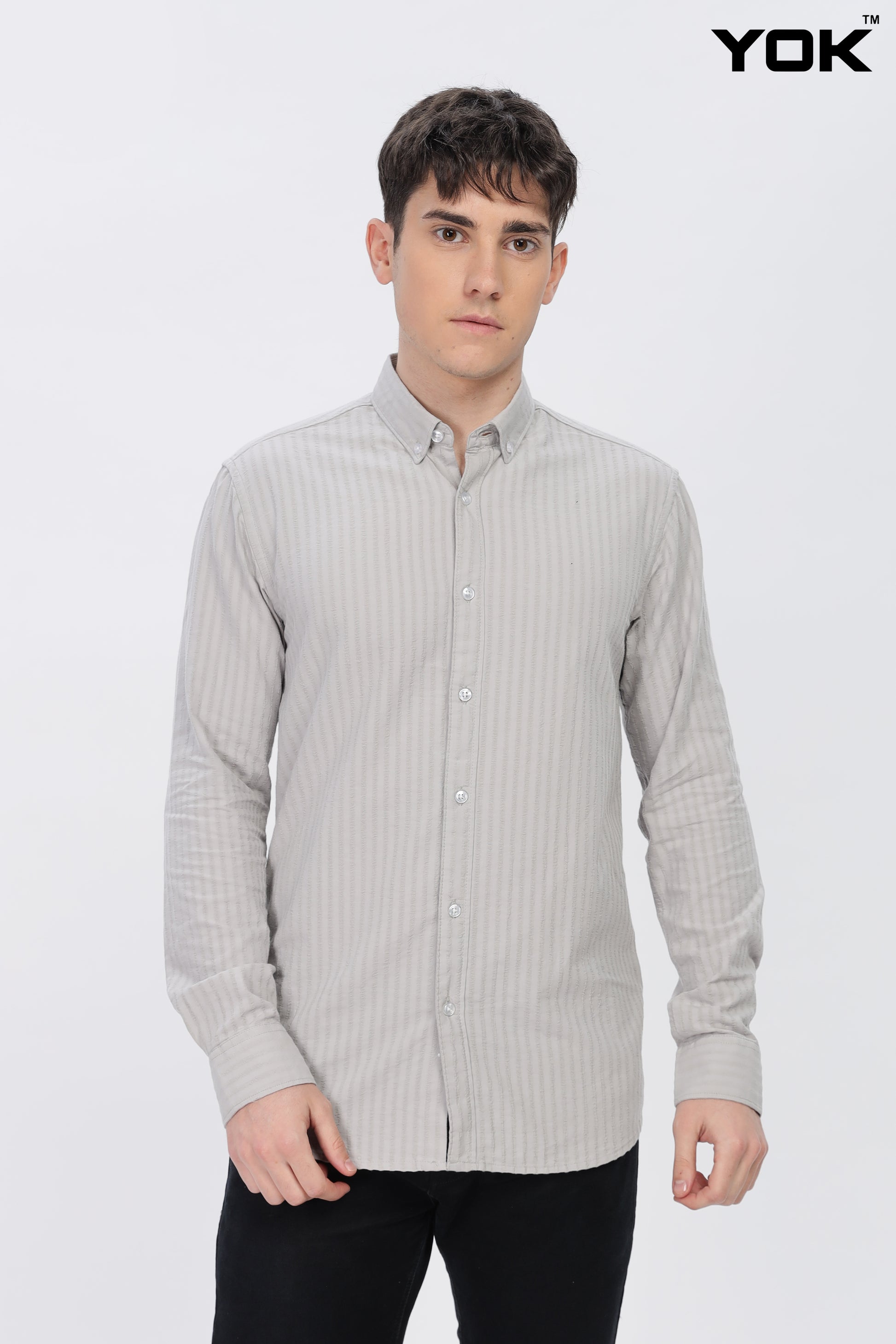 Grey Striped Shirt Men