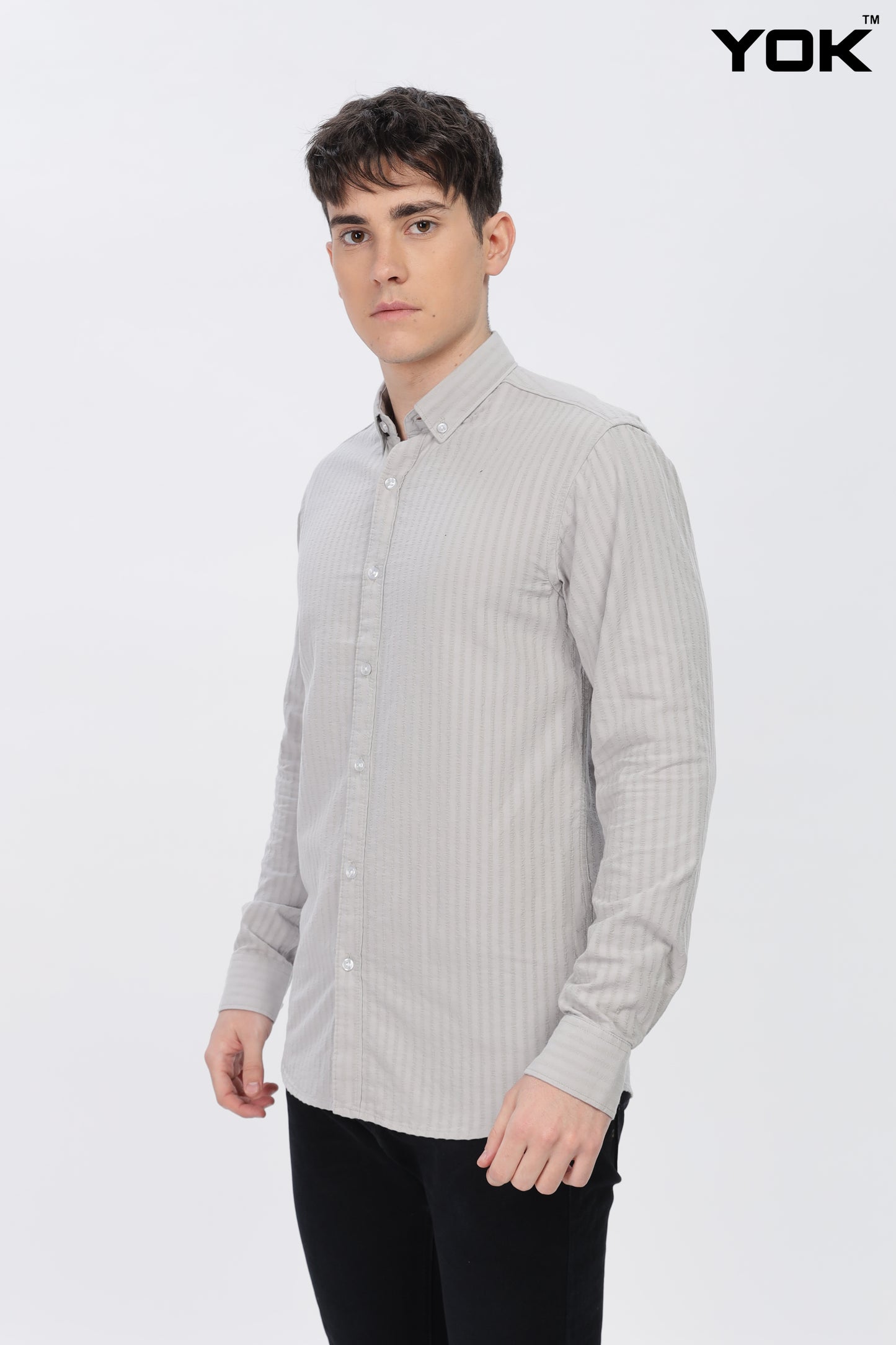 Grey Striped Shirt Men