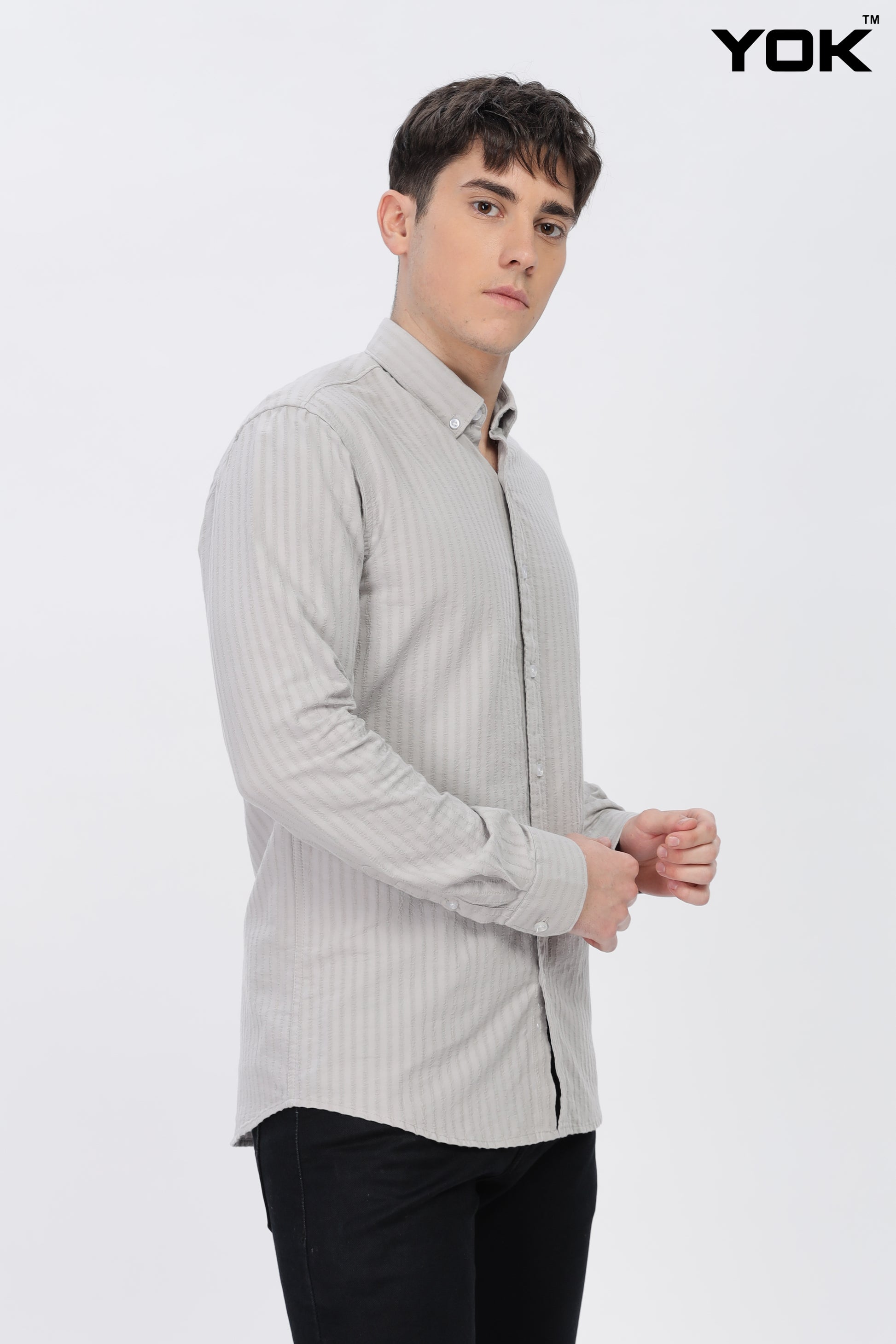 Grey Striped Shirt Men