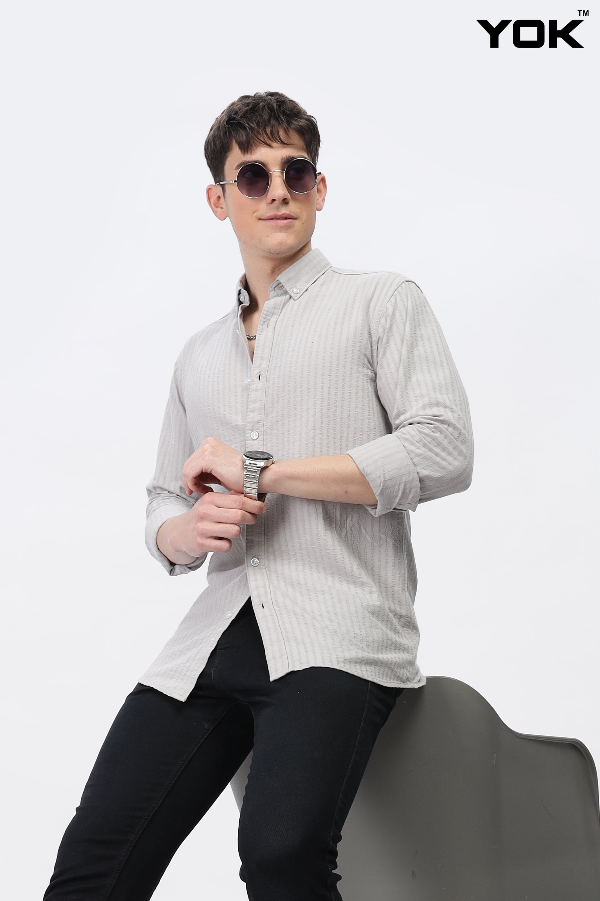 Grey Striped Shirt Men