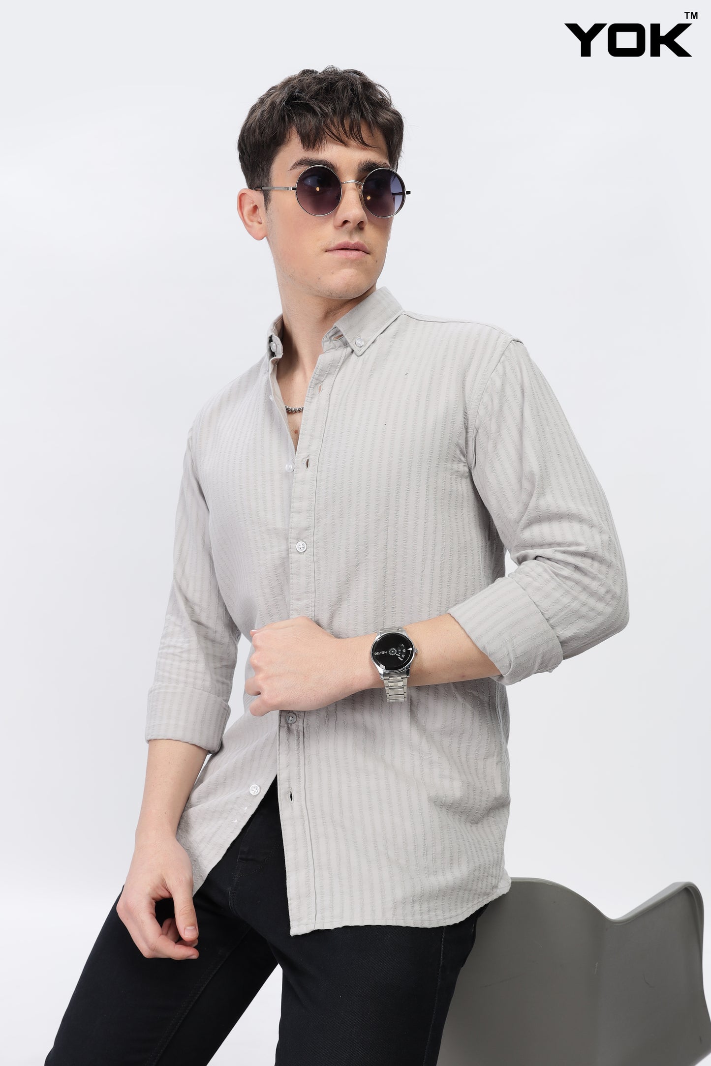 Grey Striped Shirt Men