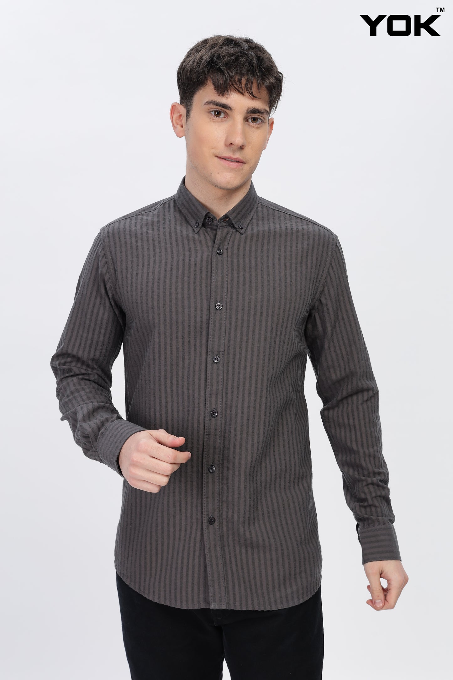 Grey Striped Shirt Men