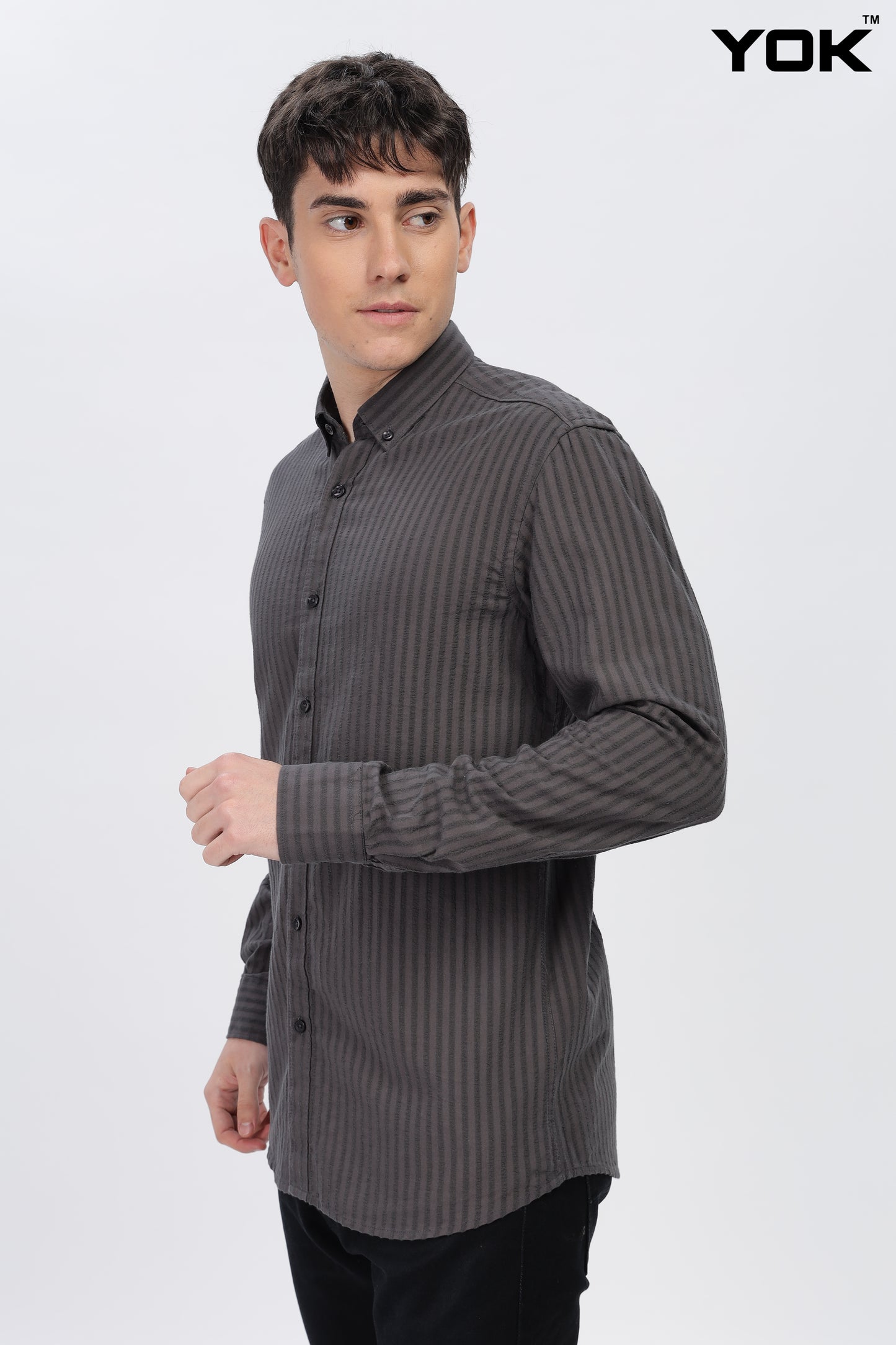 Grey Striped Shirt Men