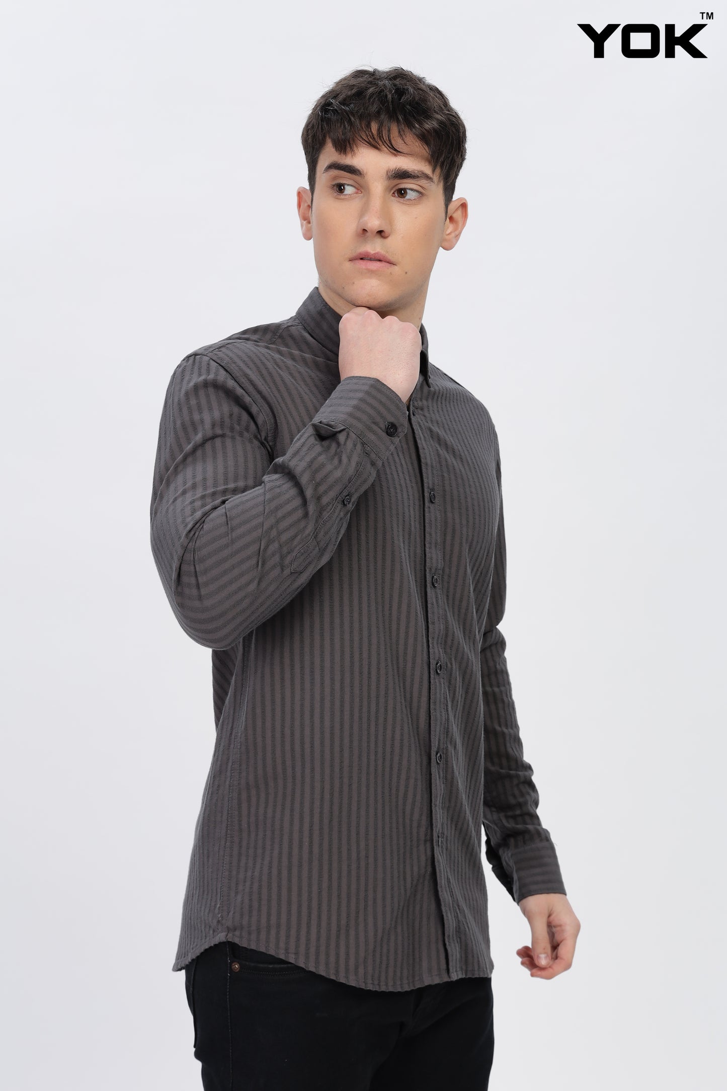 Grey Striped Shirt Men