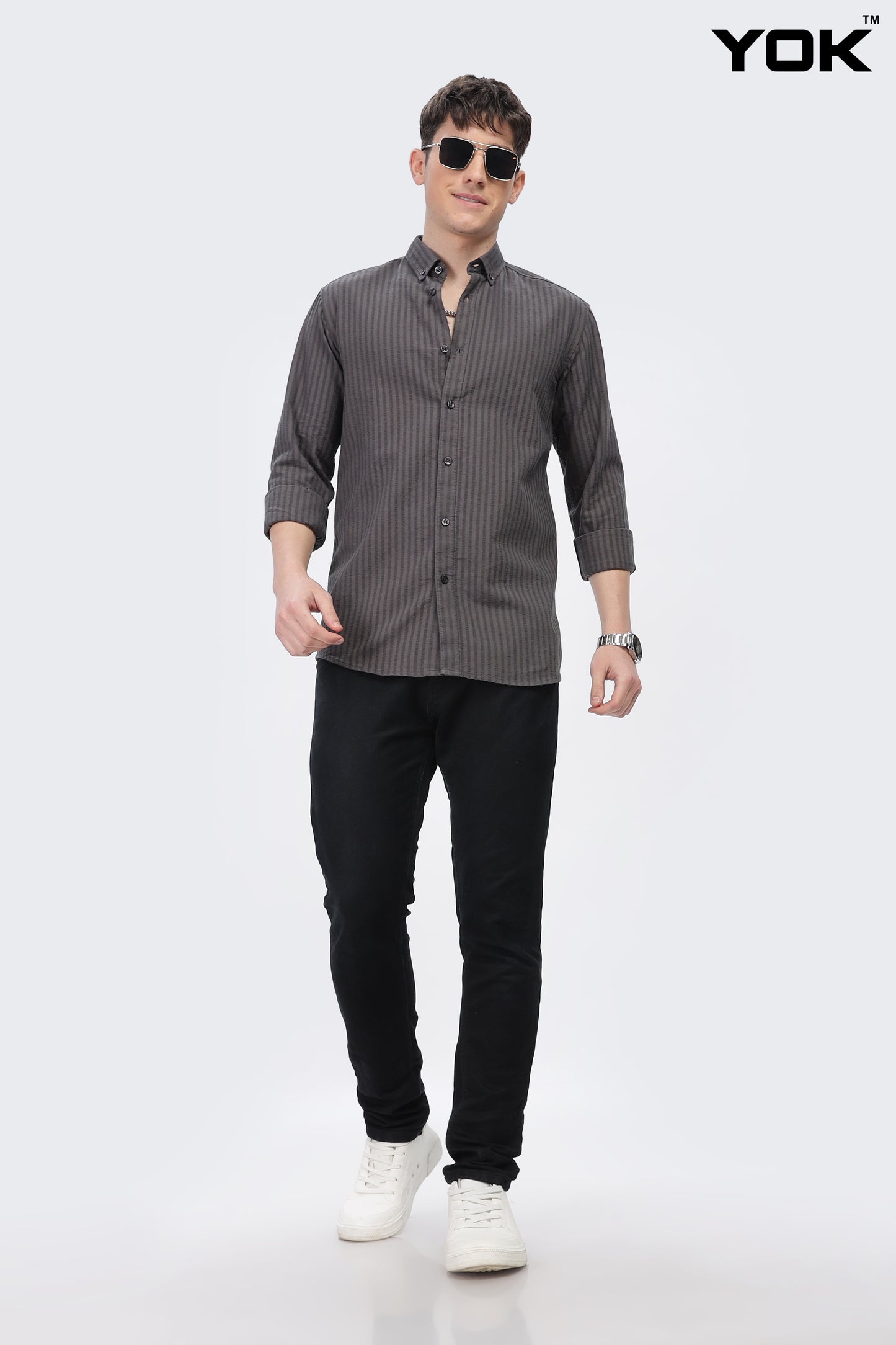 Grey Striped Shirt Men