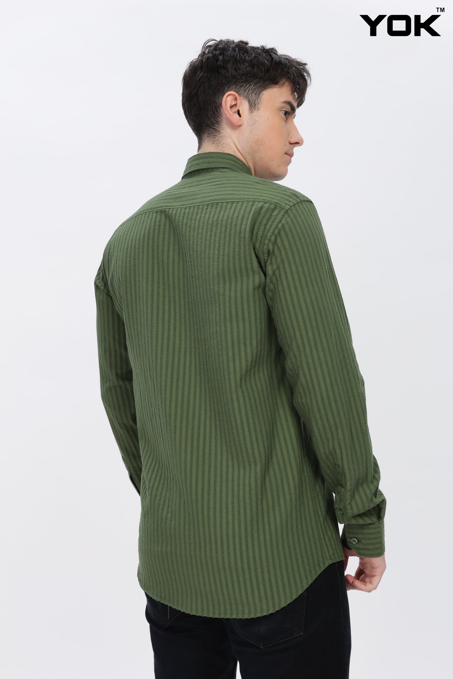 Olive Green Verticle Stripe Shirt for Men 