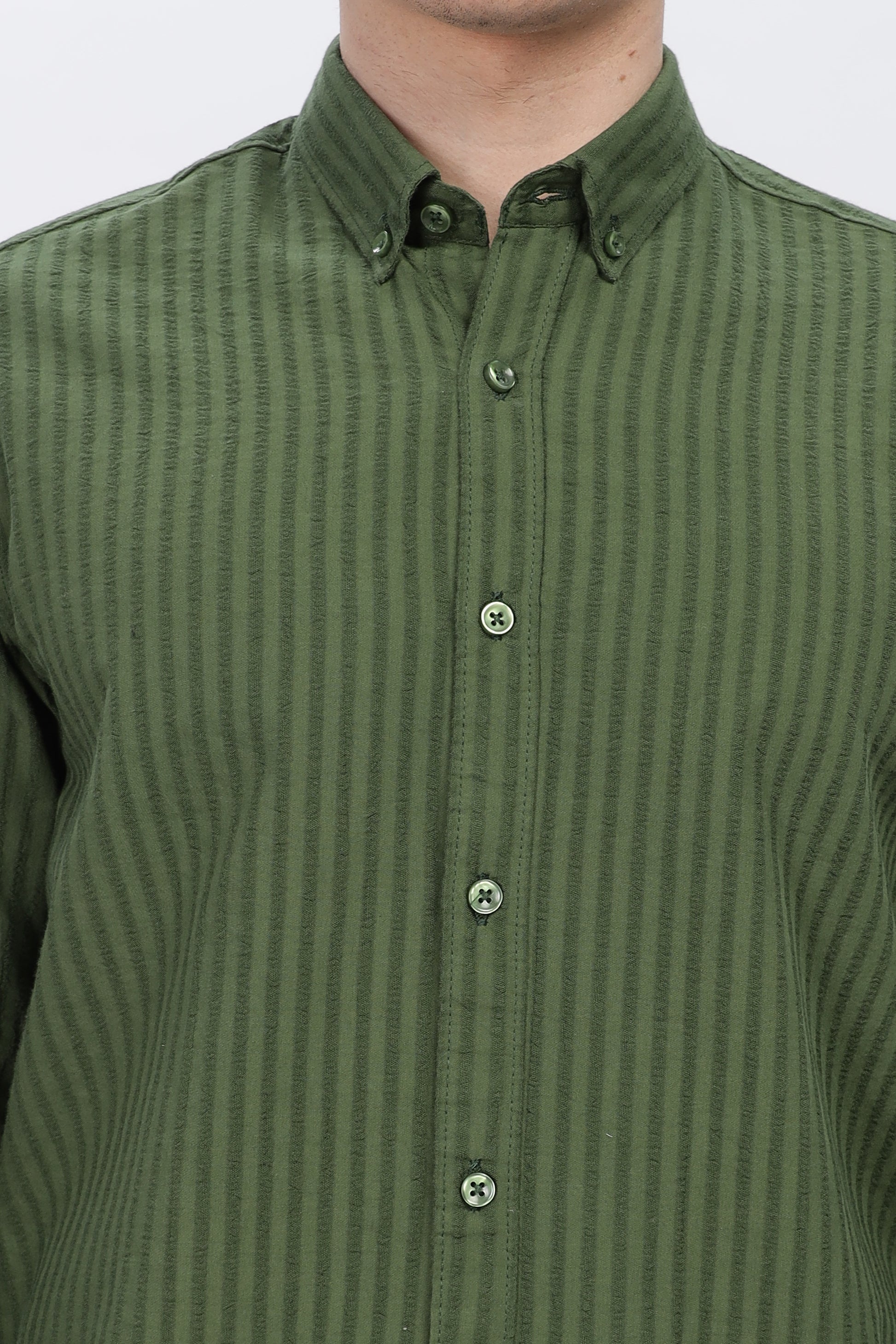 Olive Green Verticle Stripe Shirt for Men 