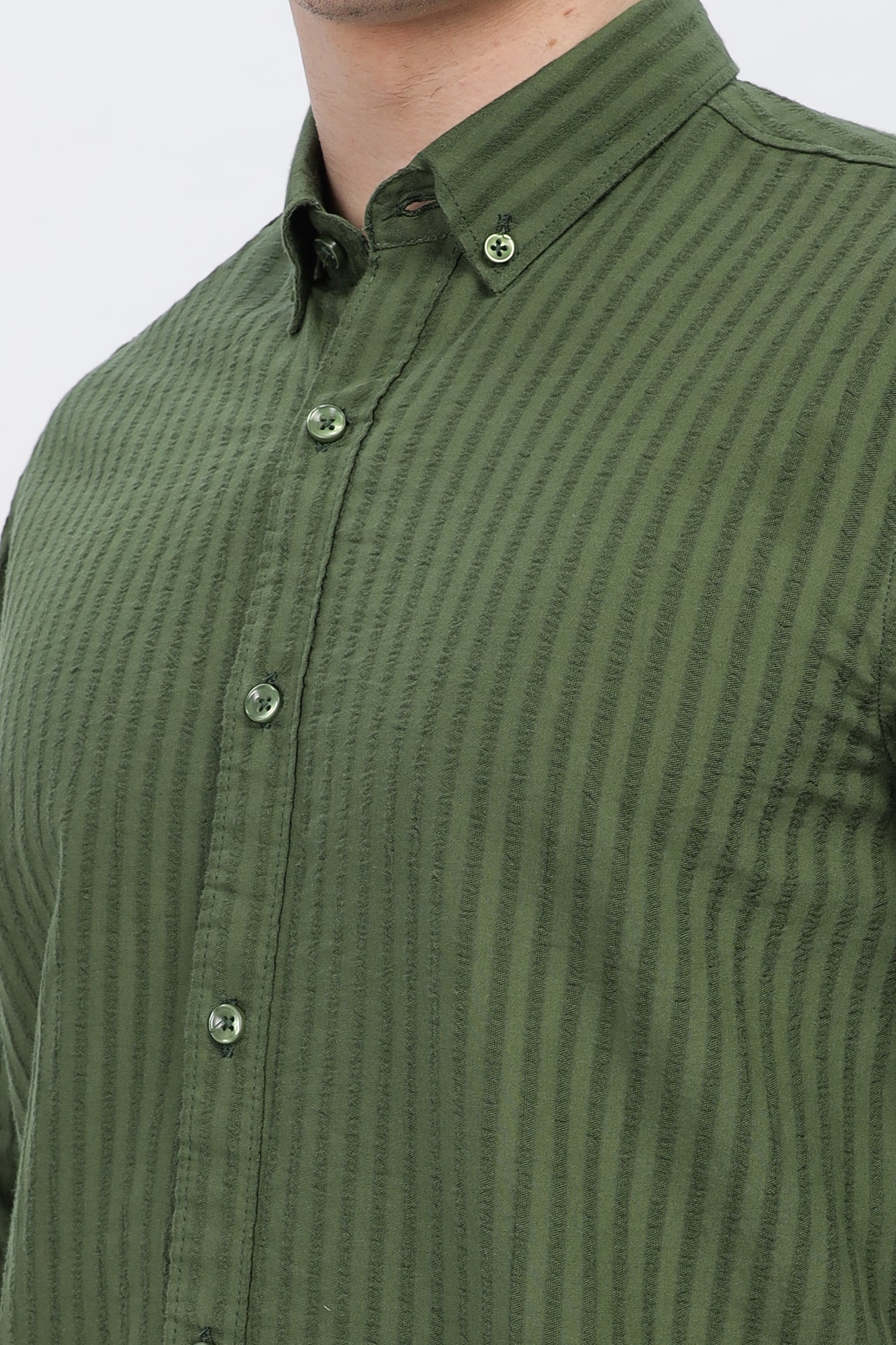 Olive Green Verticle Stripe Shirt for Men 