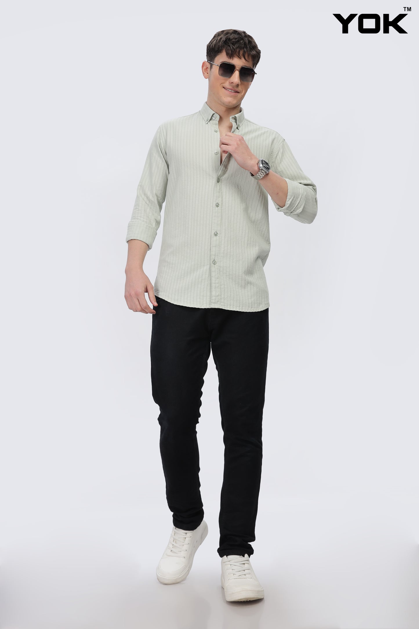 Powder Ash Grey Stripe Shirt For Men