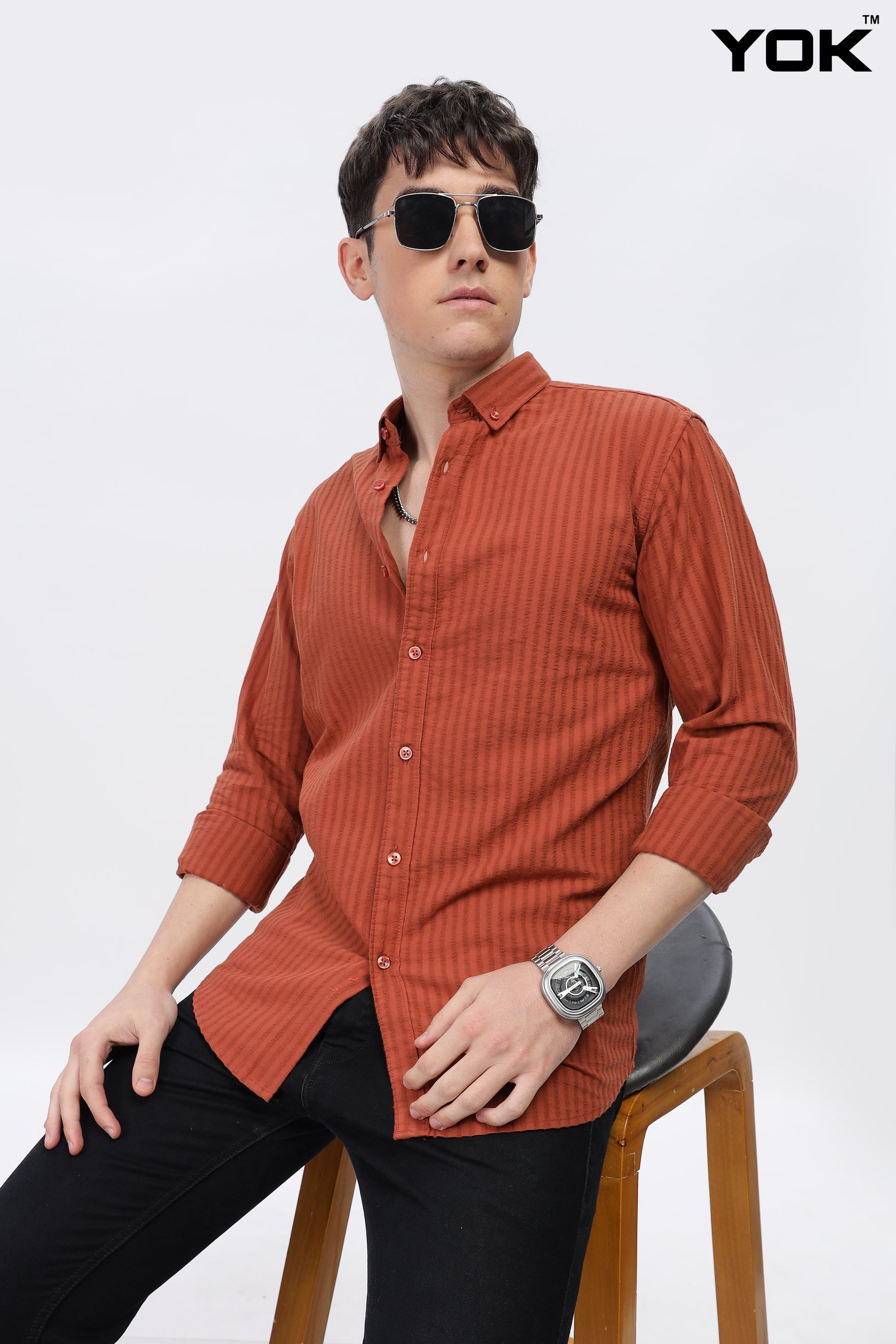 Pale Red Stripe Shirt for Men