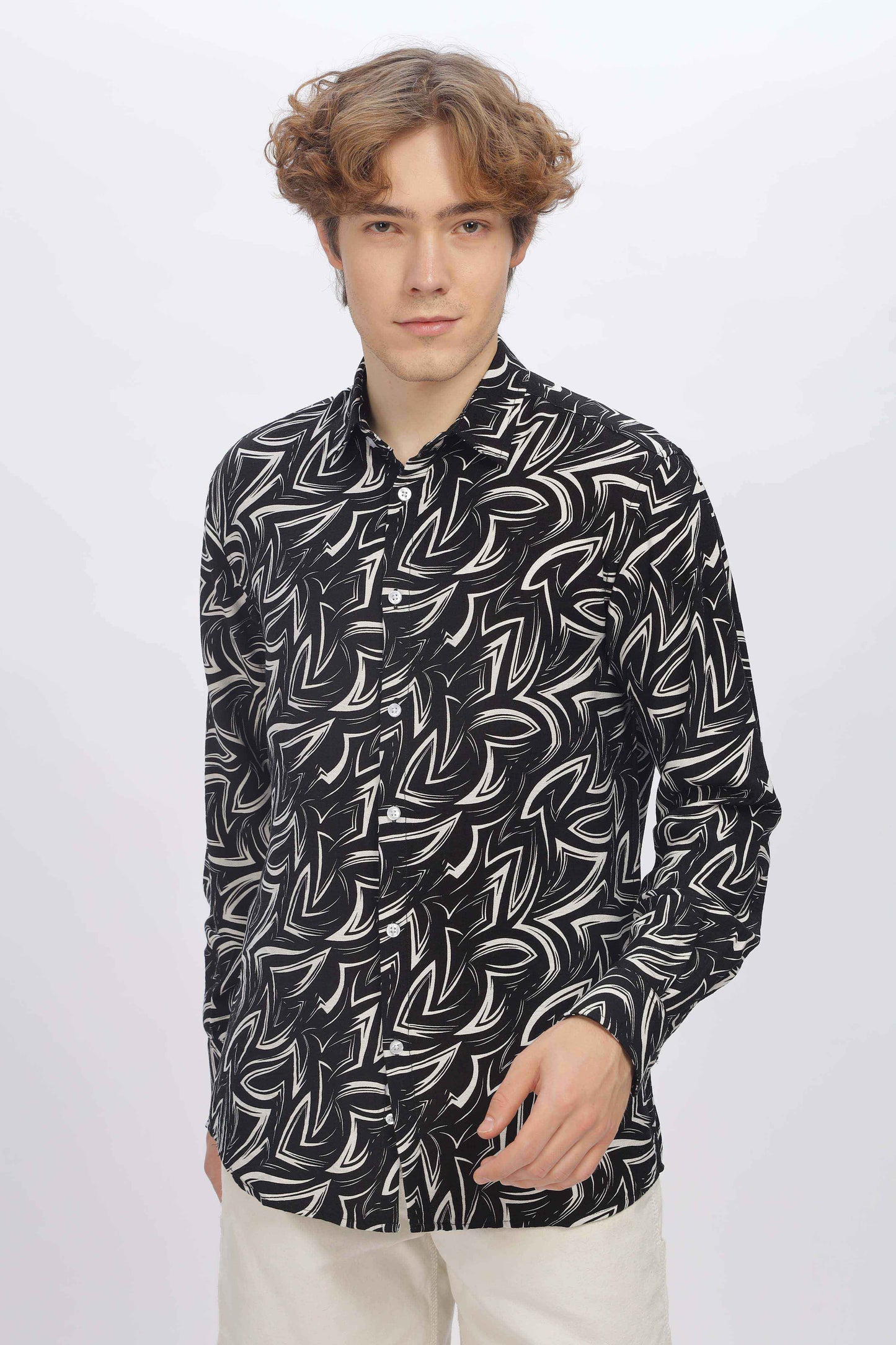 Mens Black Print Shirt