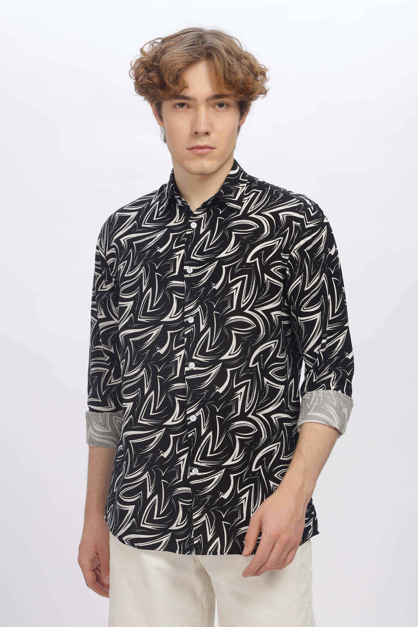 Mens Black Print Shirt