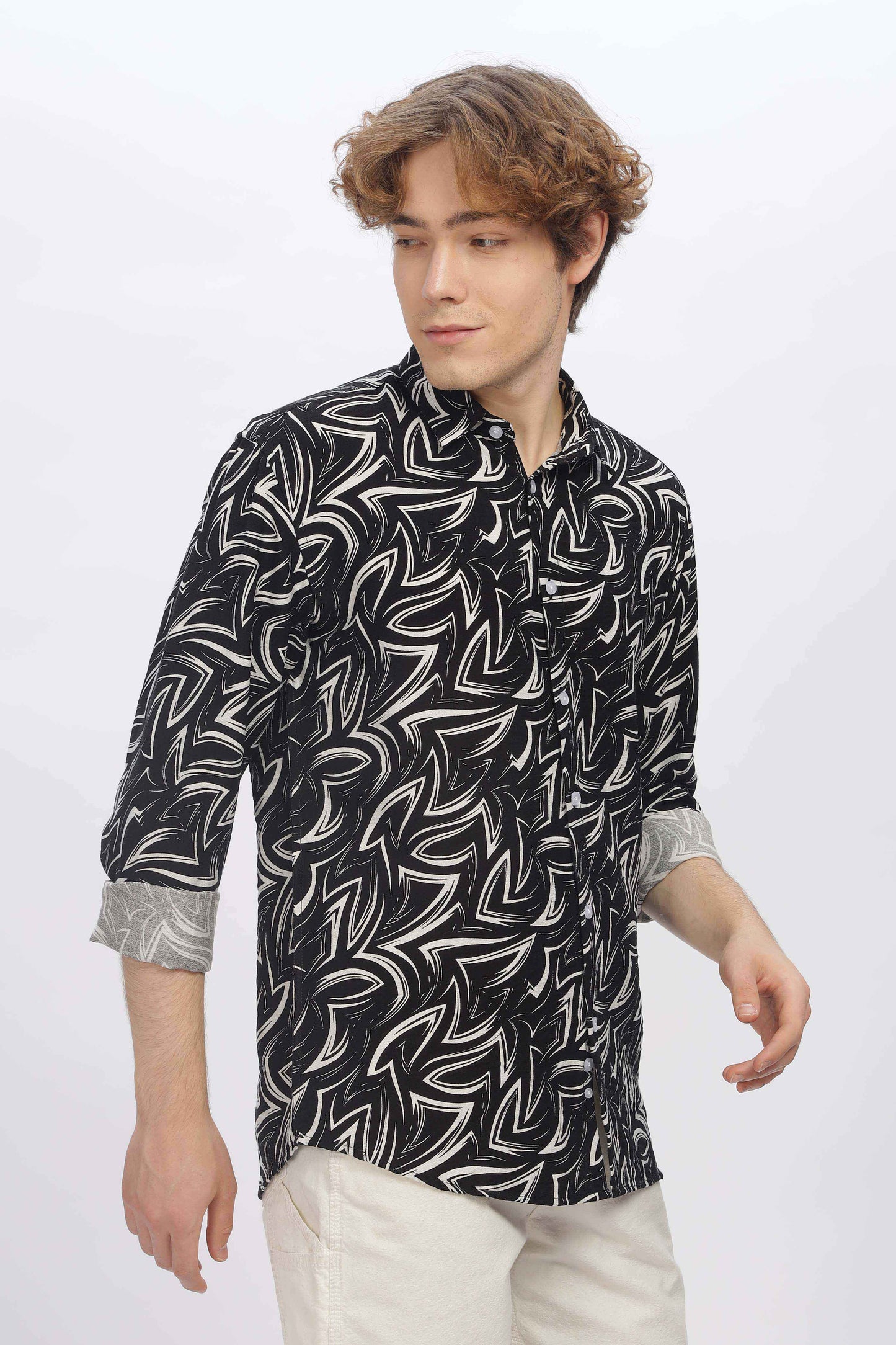 Mens Black Print Shirt