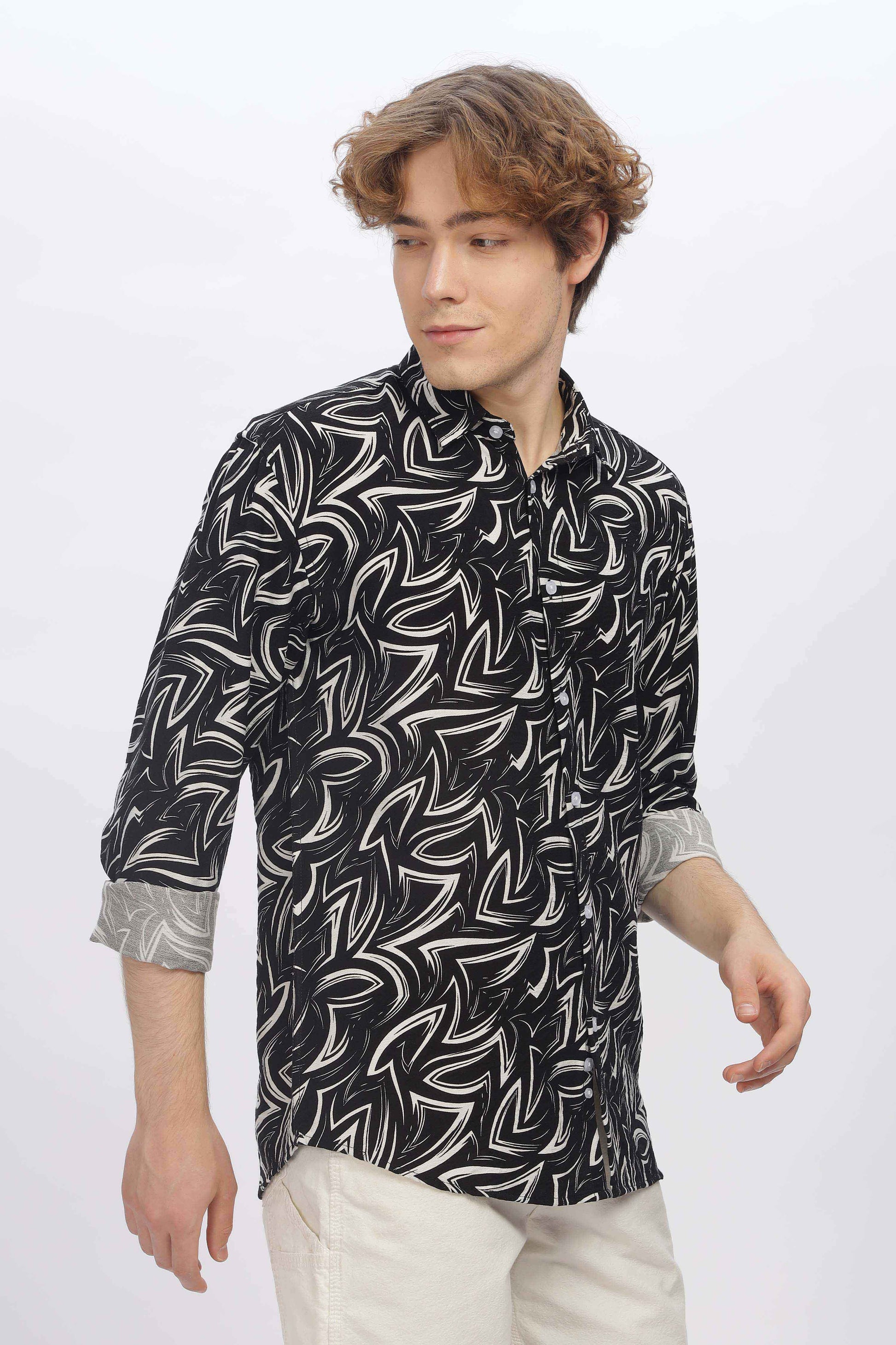 Mens Black Print Shirt