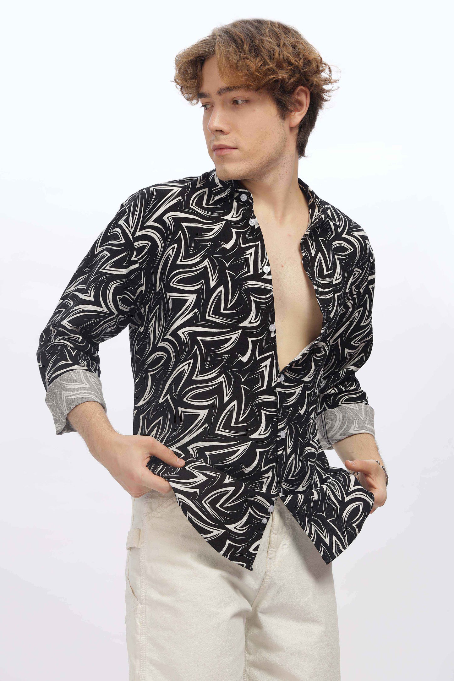 Mens Black Print Shirt