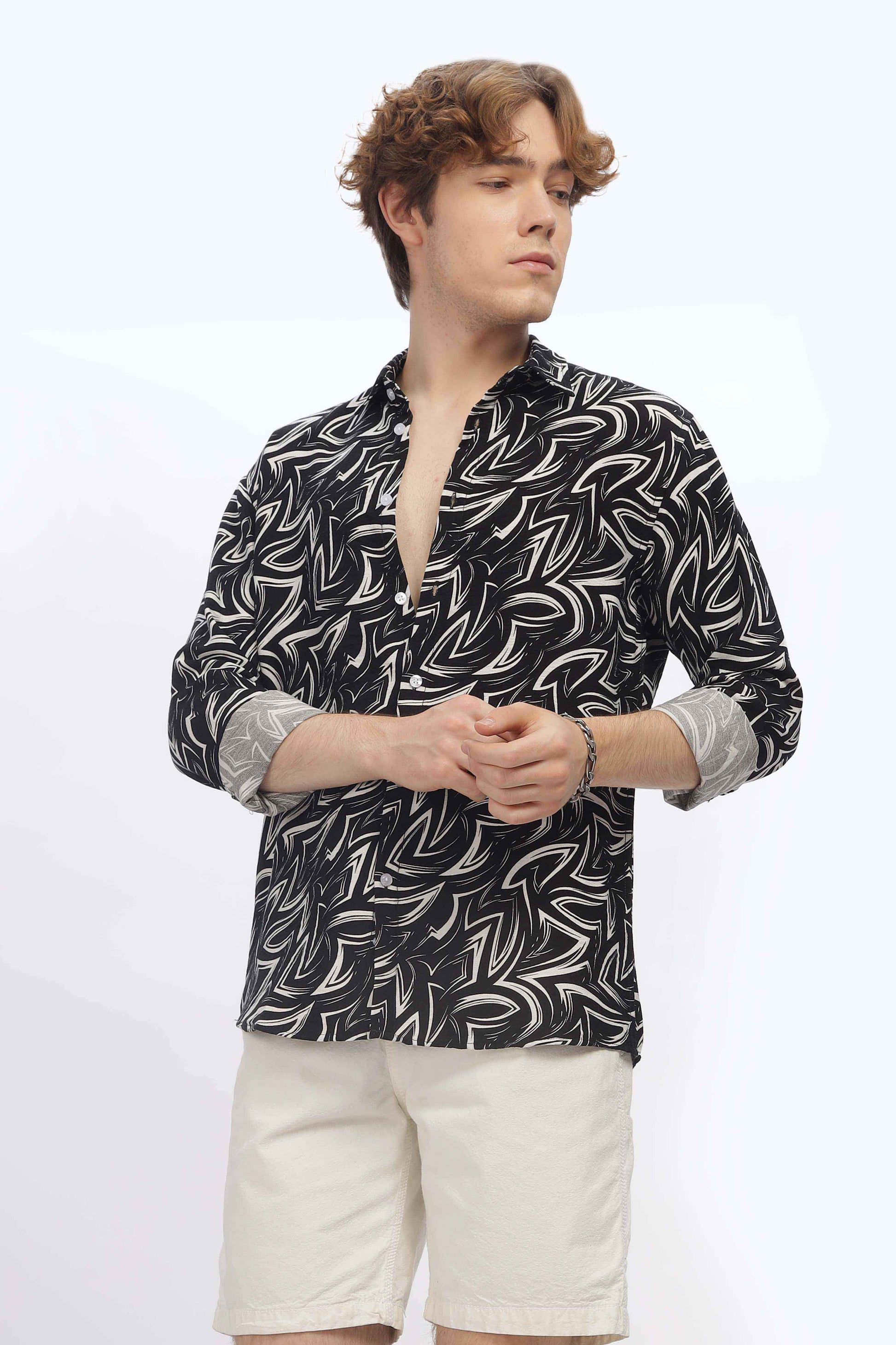 Mens Black Print Shirt